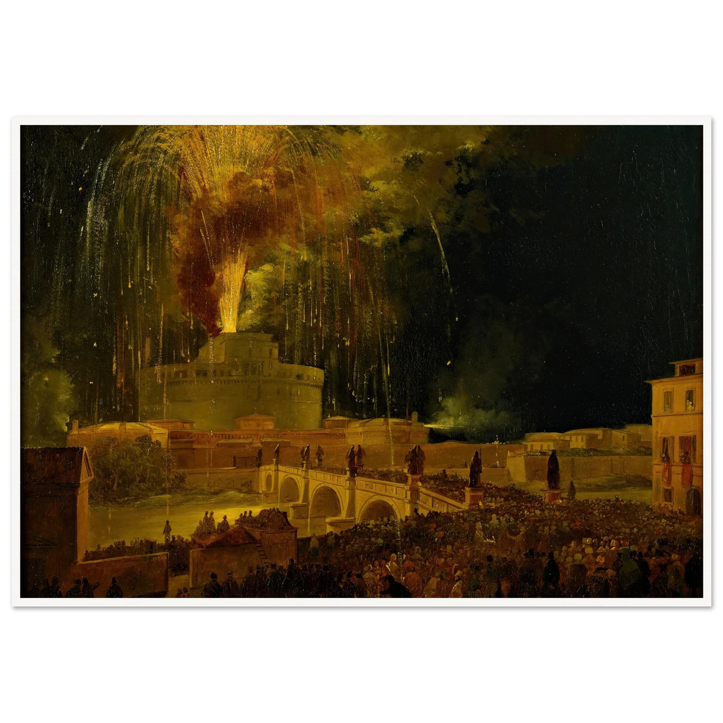 La Girandola Fireworks From Castel Sant’angelo In Rome (1830s) Art Print | Ippolito Caffi-Quipham Collections