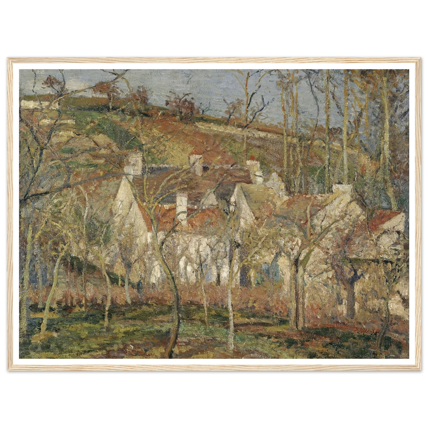 Red roofs, corner of a village, winter Art Print | Camille Pissarro-Quipham Collections