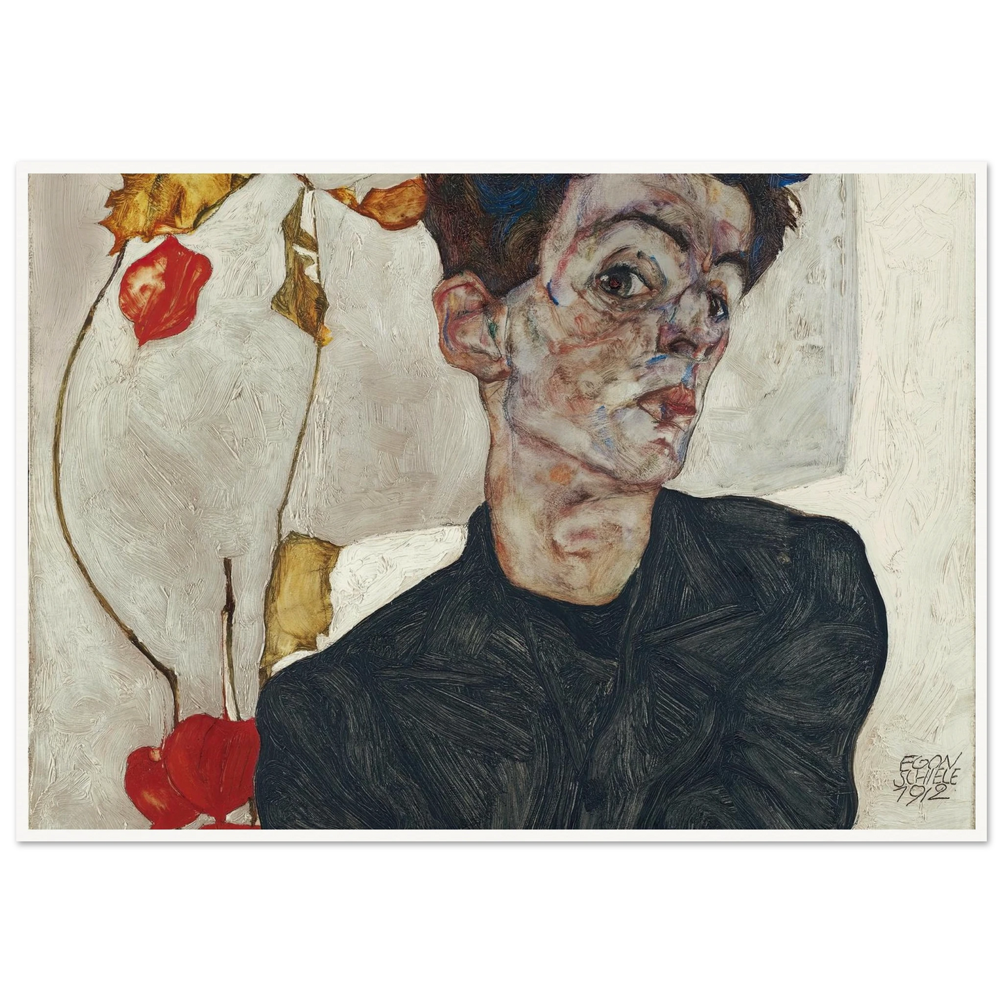 Self-Portrait With Physalis (1912) Art Print | Egon Schiele-Quipham Collections