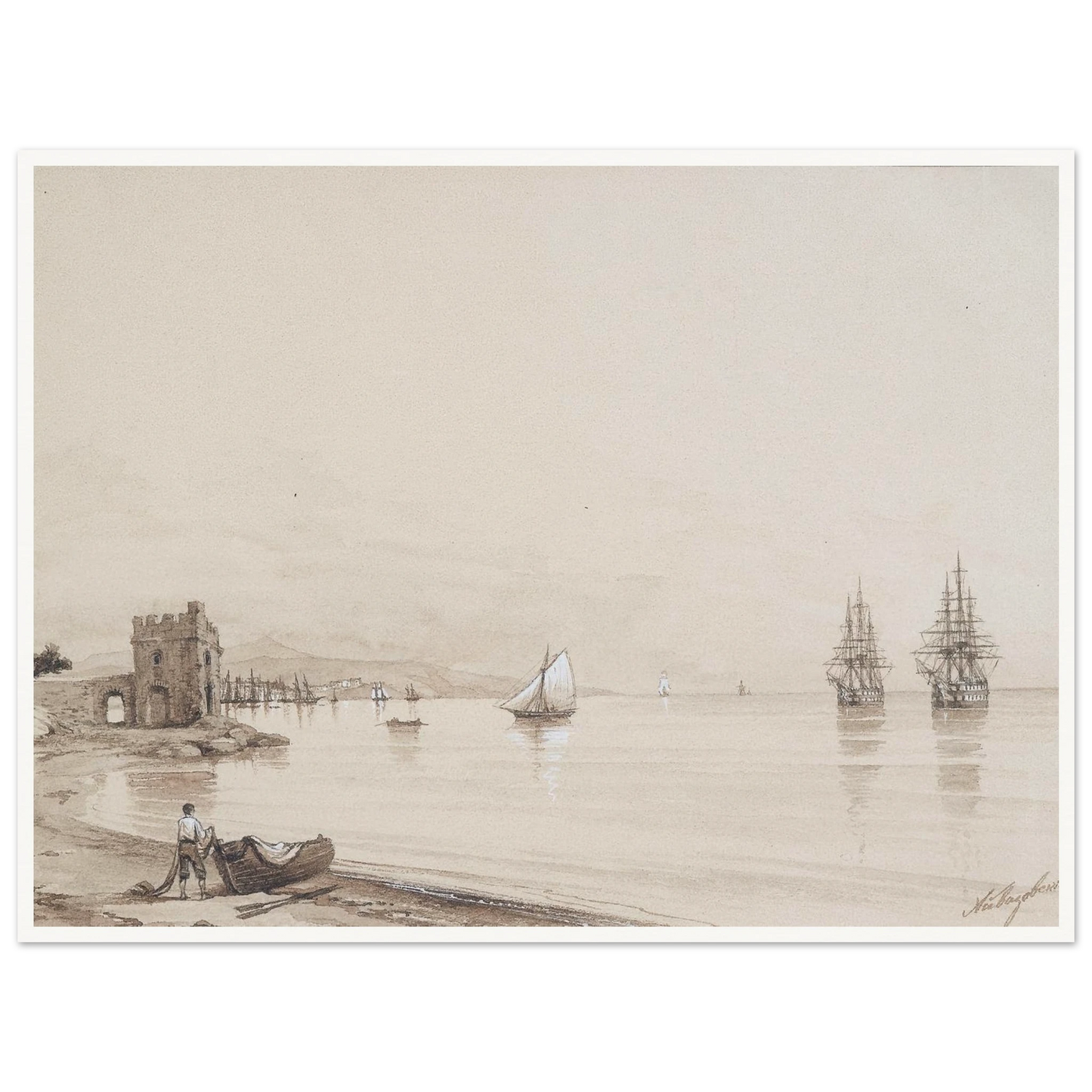 View of a bay with numerous sailing-ships Art Print | Ivan Konstantinovich Aivazovsky-Quipham Collections