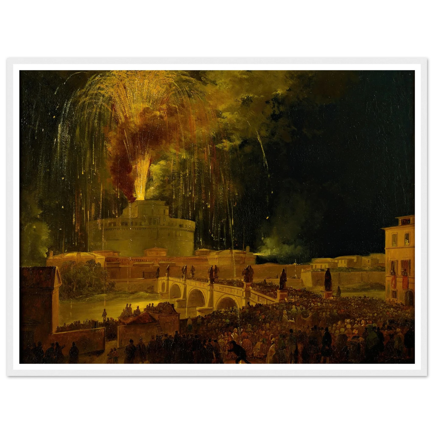 La Girandola Fireworks From Castel Sant’angelo In Rome (1830s) Art Print | Ippolito Caffi-Quipham Collections