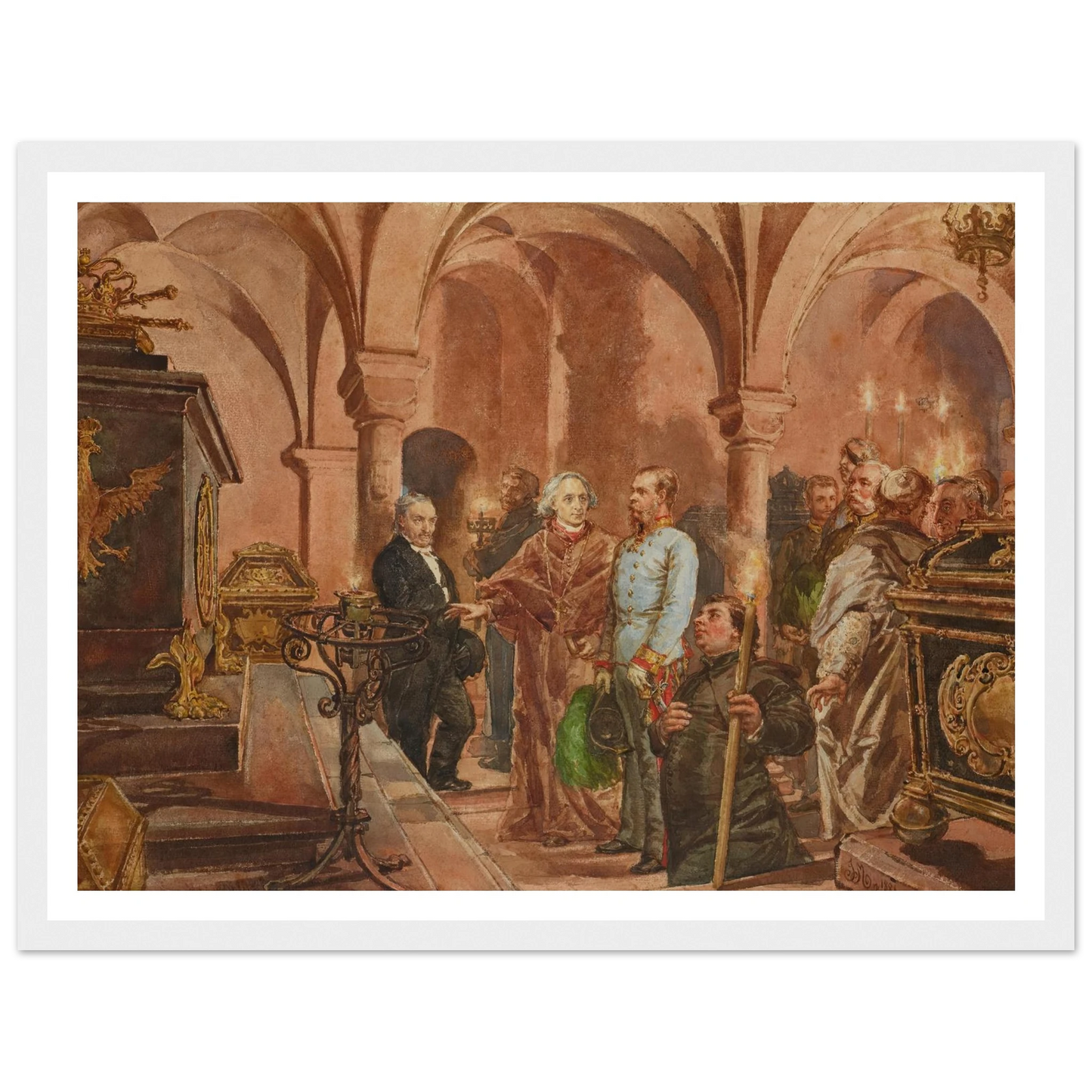 The Emperor in Front of the Sarcophagus of John III Sobieski in Saint Leonard’s Crypt under the Wawel Cathedral (1881) Art Print | Jan Matejko-Quipham Collections