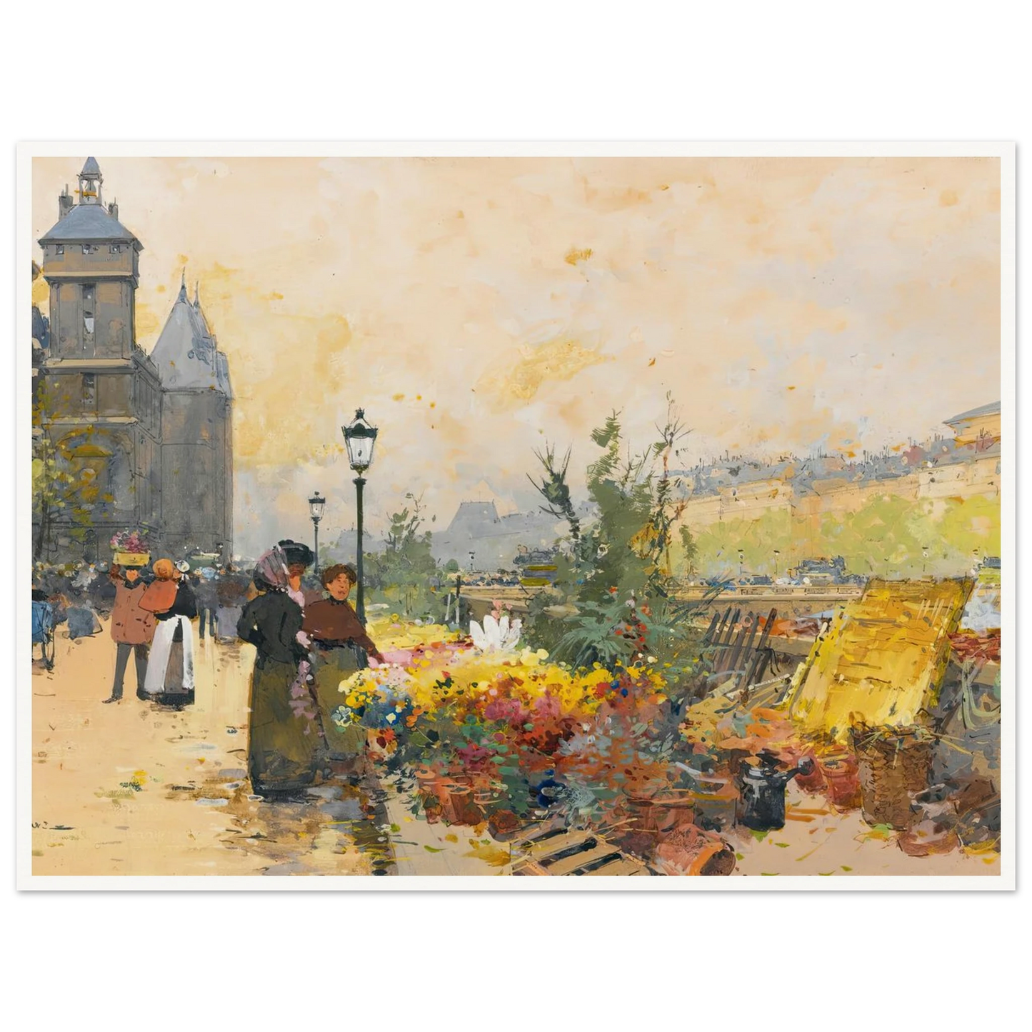 Le Marché Des Fleurs À La Cité Art Print | Eugene Galien Laloue-Quipham Collections