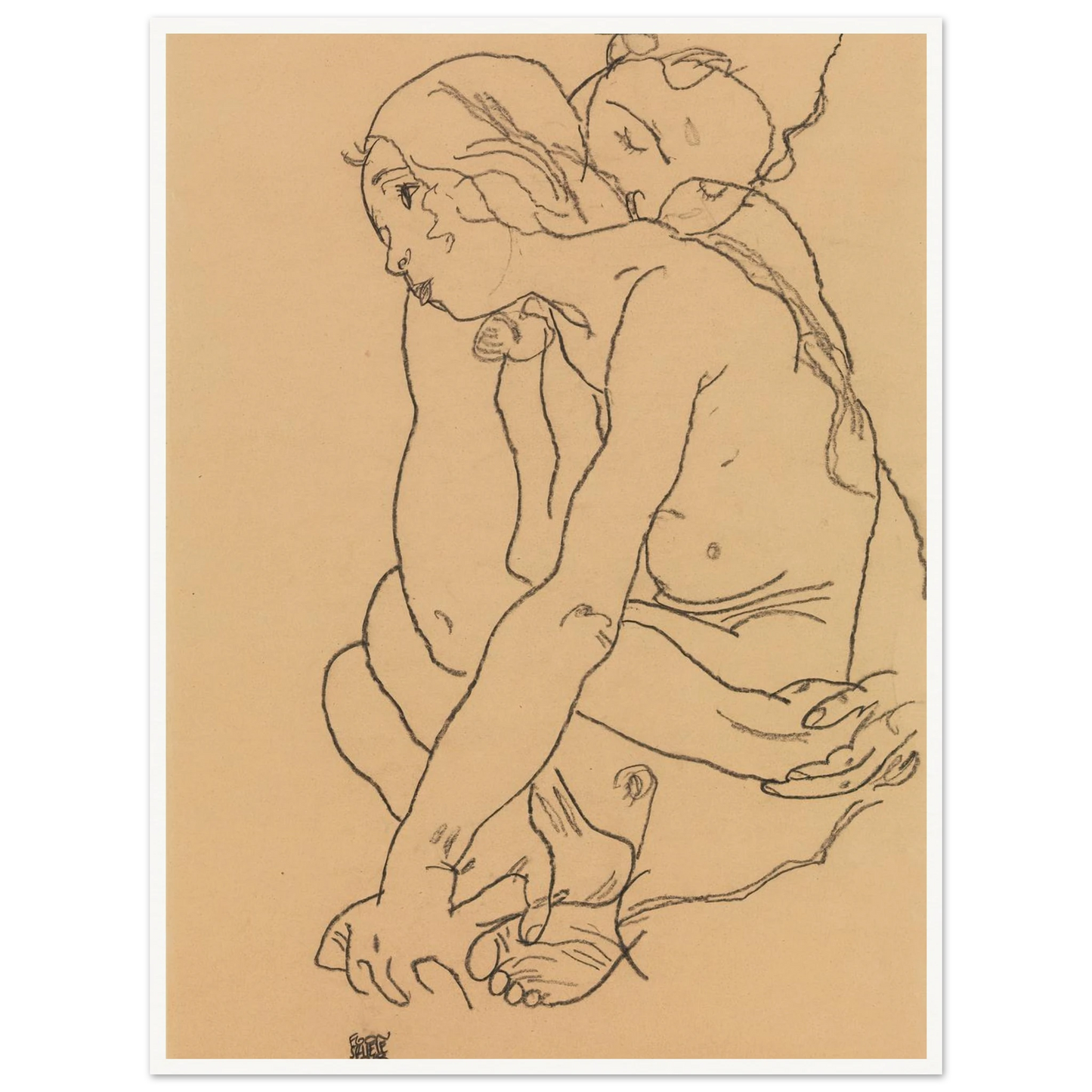 Woman and Girl Embracing (1918) Art Print | Egon Schiele-Quipham Collections