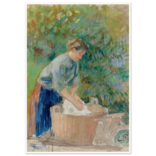 Femme lavant du linge dans un baquet (circa 1889) Art Print | Camille Pissarro-Quipham Collections