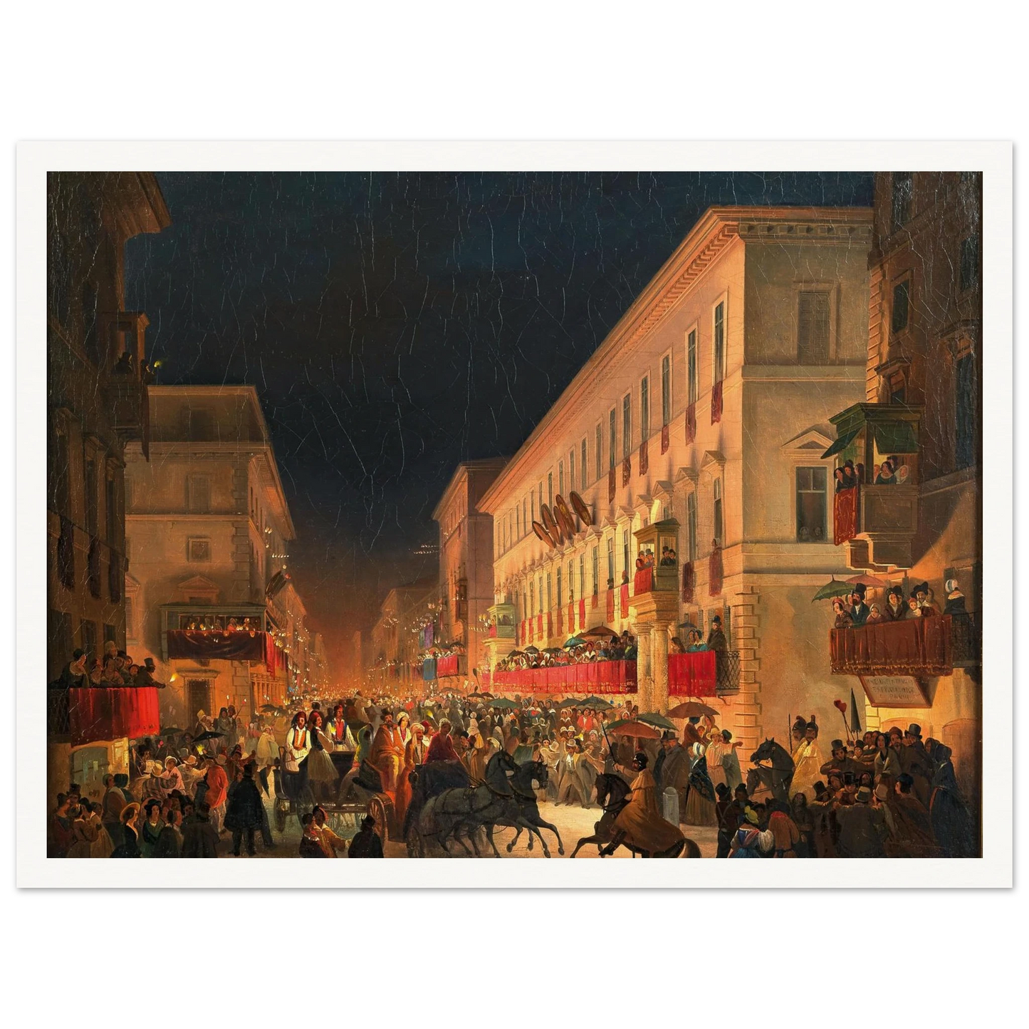 Carnival In Rome, The Feast Of Moccoletti Art Print | Ippolito Caffi-Quipham Collections