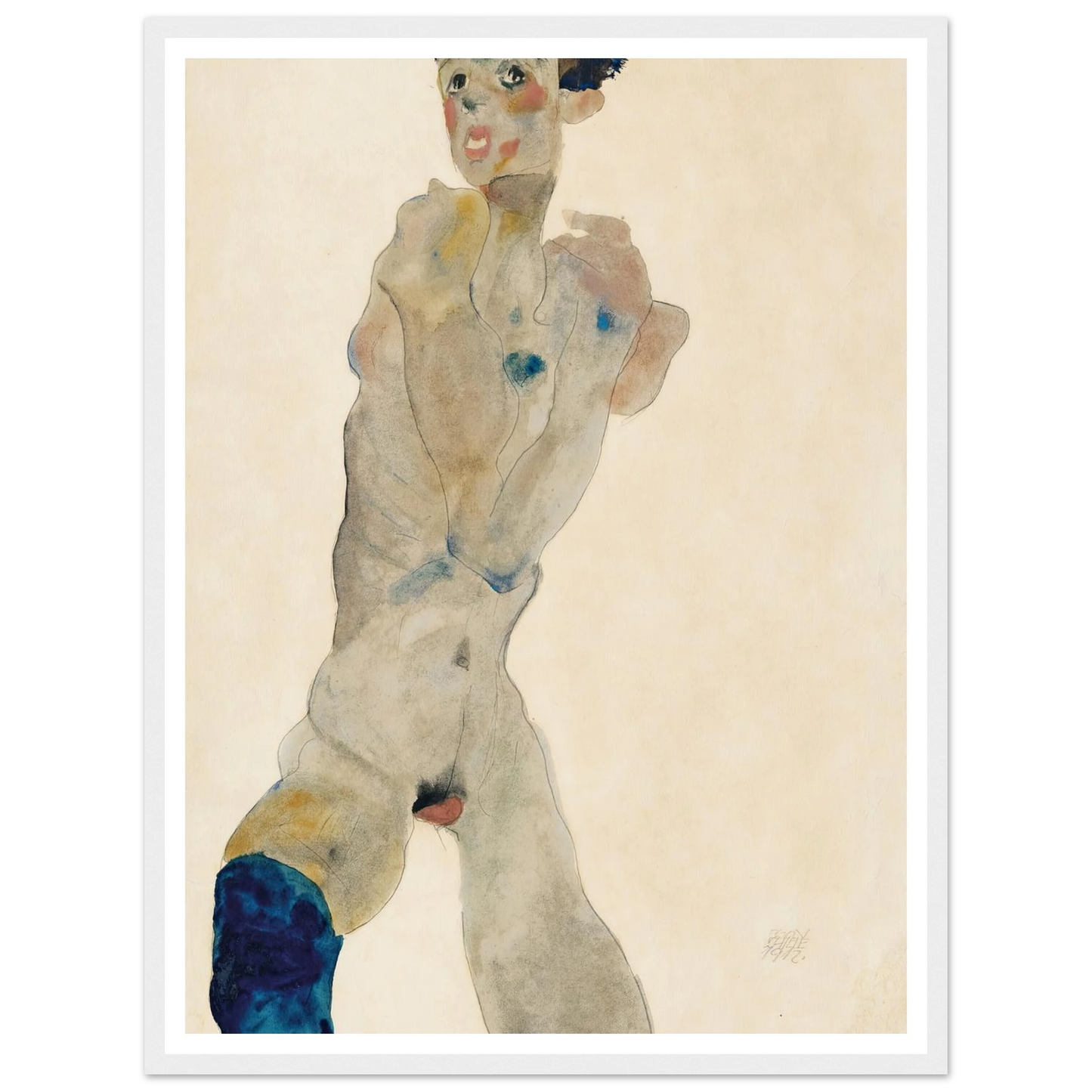 Stehender männlicher Akt mit verschränkten Armen (Selbstportrait) (1912) Art Print | Egon Schiele-Quipham Collections