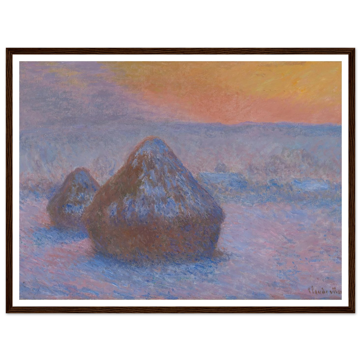 Stacks of Wheat (Sunset, Snow Effect) (1890-91) Art Print | Claude Monet-Quipham Collections