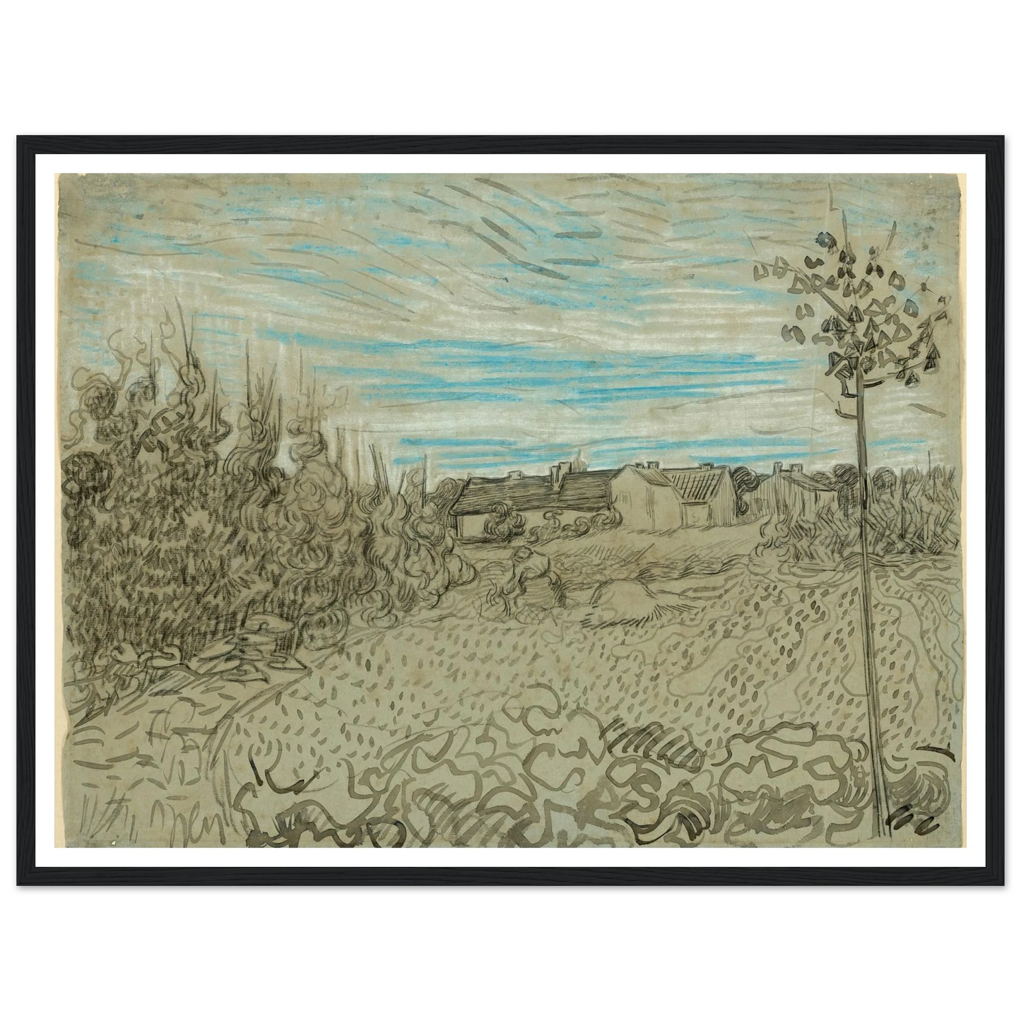 Cottages with a Woman Working in the Middle Ground (1890) Art Print | Vincent van Gogh-Quipham Collections