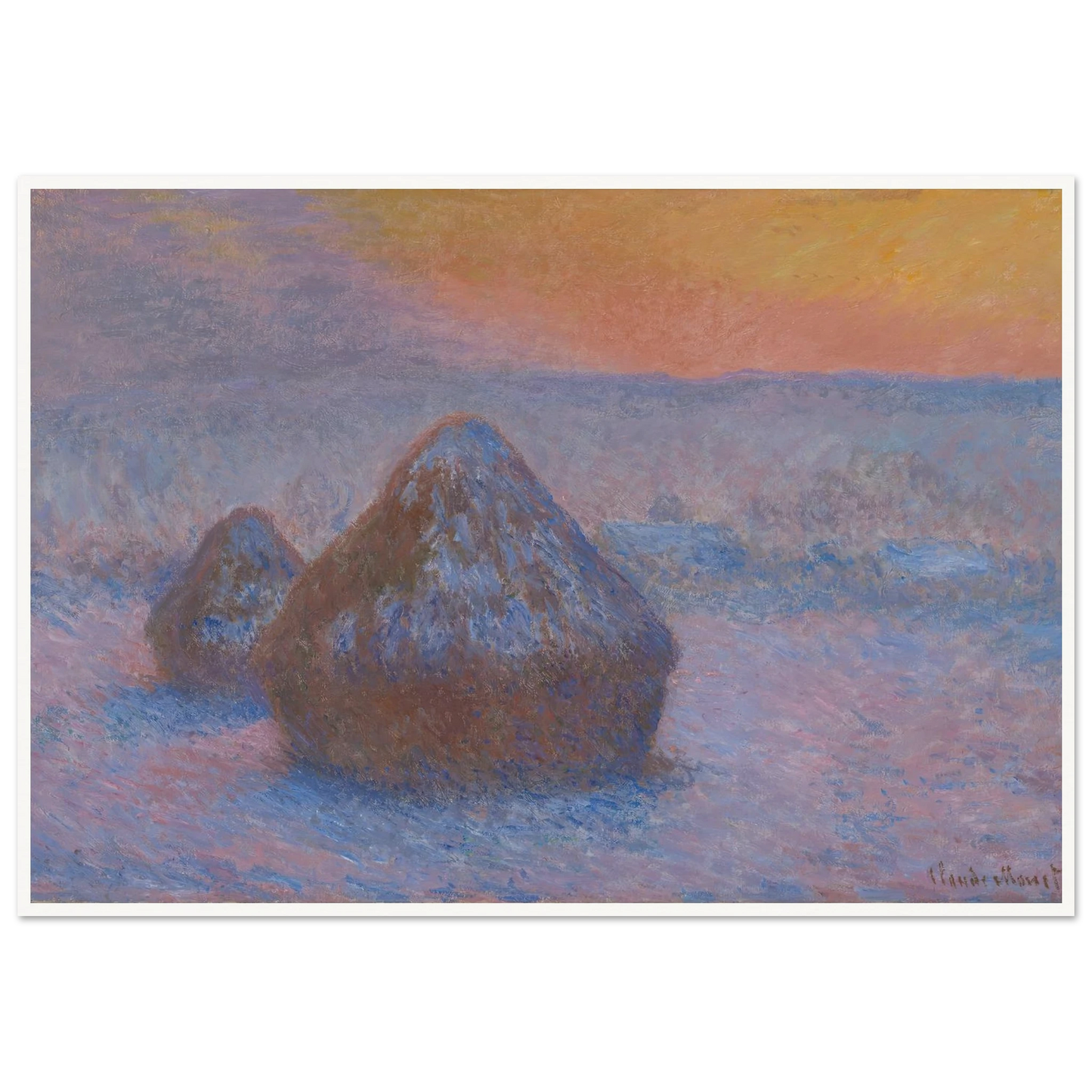 Stacks of Wheat (Sunset, Snow Effect) (1890-91) Art Print | Claude Monet-Quipham Collections