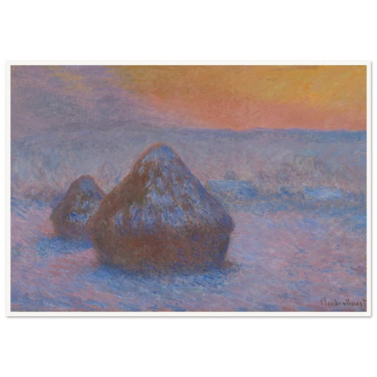 Stacks of Wheat (Sunset, Snow Effect) (1890-91) Art Print | Claude Monet-Quipham Collections