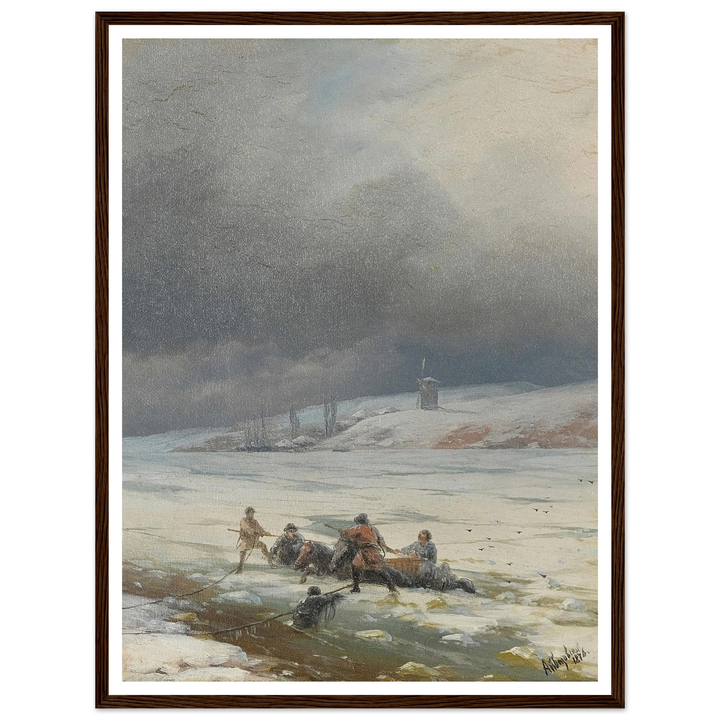 Hauling a Horse and Cart out of the Ice (1876) Art Print | Ivan Konstantinovich Aivazovsky-Quipham Collections