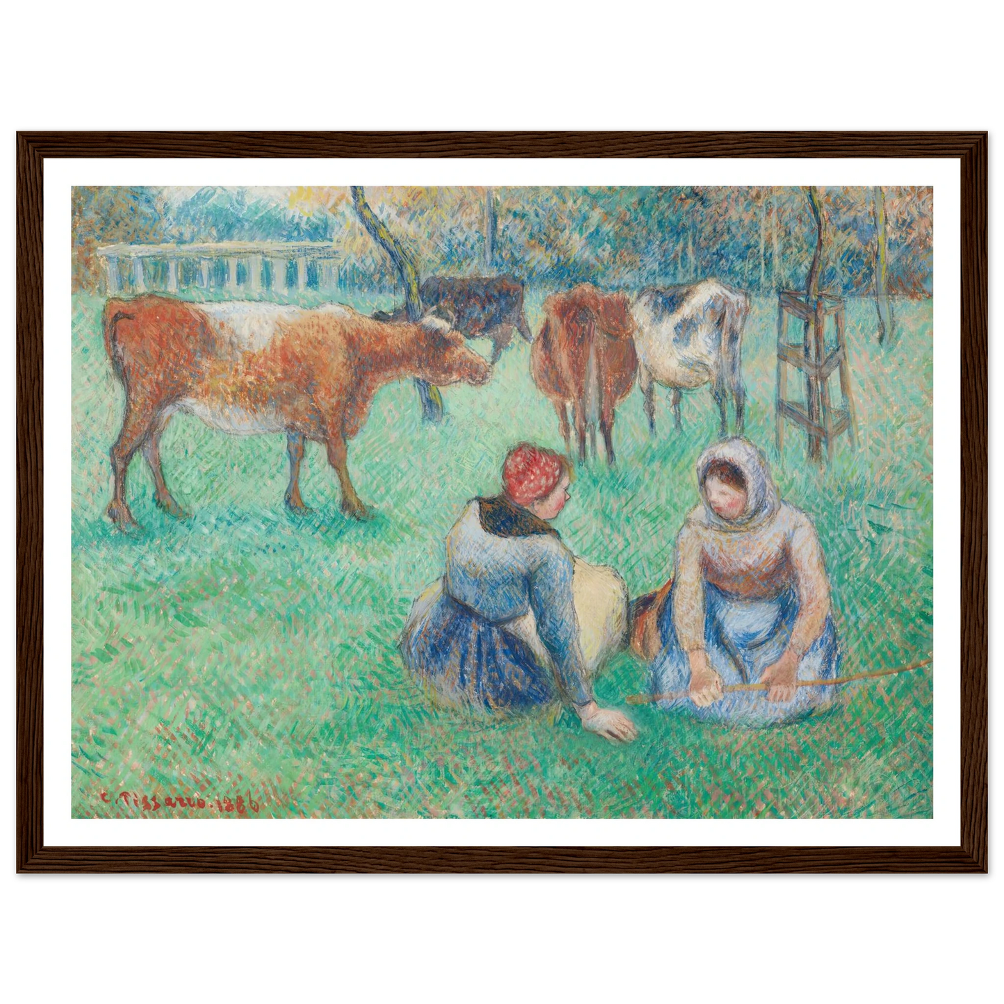 Paysannes assises gardant des vaches (1886) Art Print | Camille Pissarro-Quipham Collections