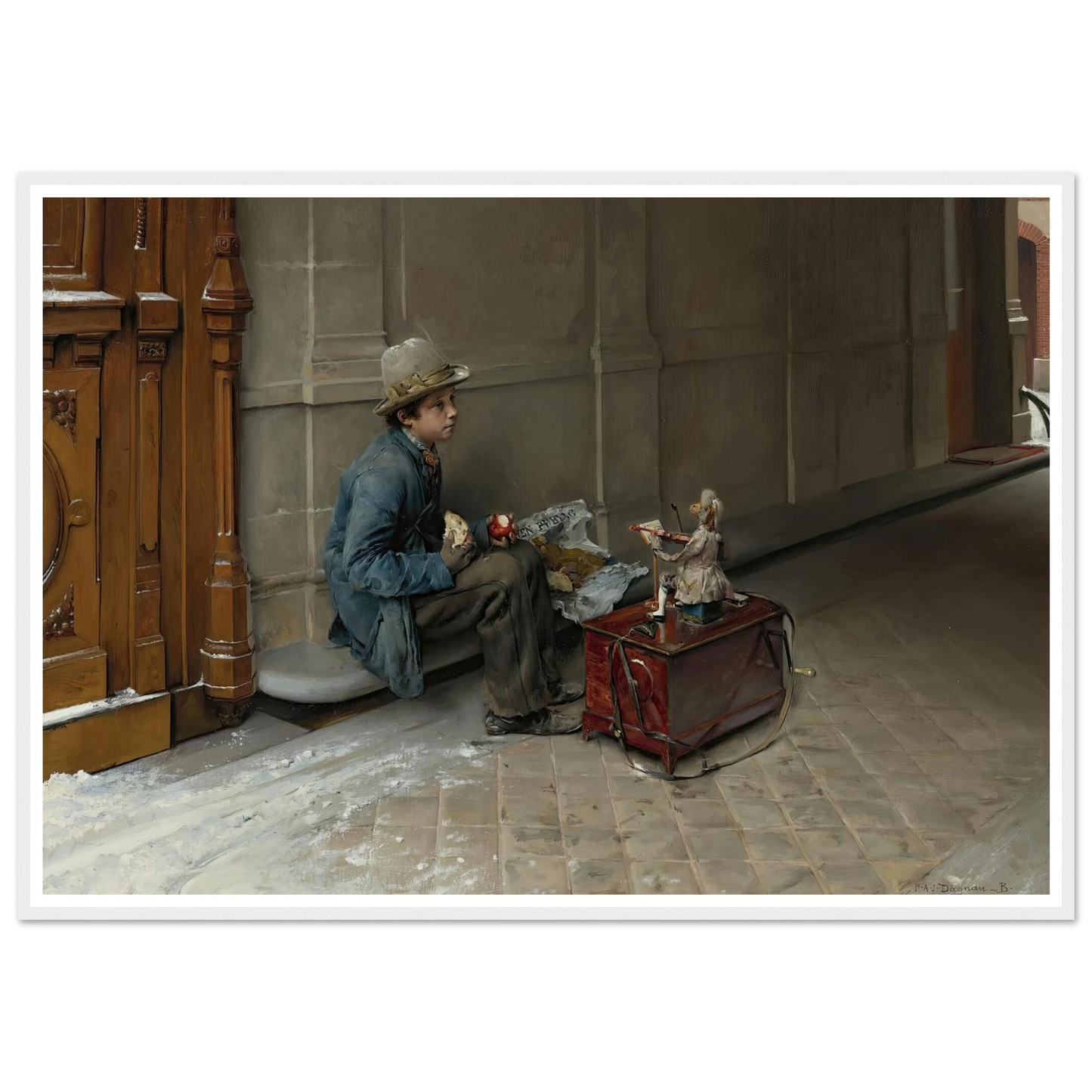The petit savoyard eating in front of an entrance to a house (1877) Art Print | Pascal Adolphe Jean Dagnan Bouveret-Quipham Collections