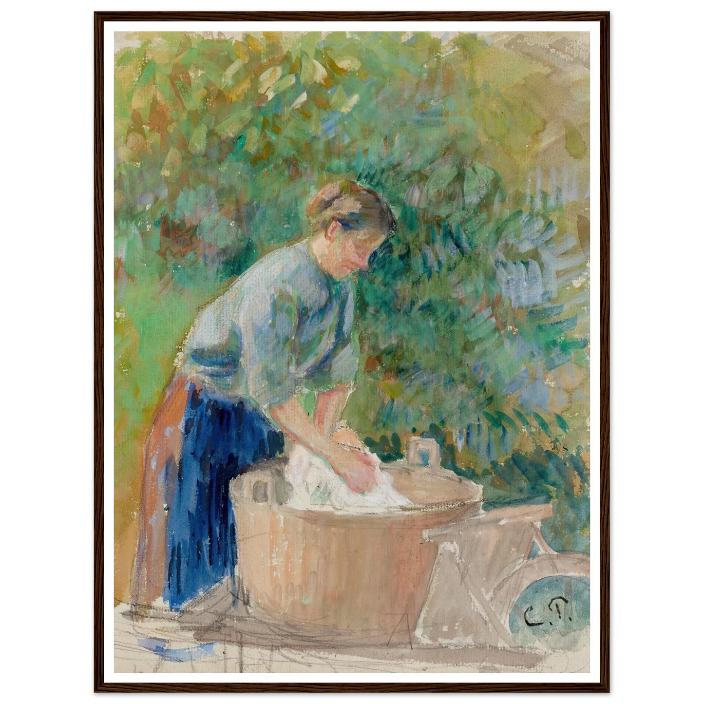 Femme lavant du linge dans un baquet (circa 1889) Art Print | Camille Pissarro-Quipham Collections