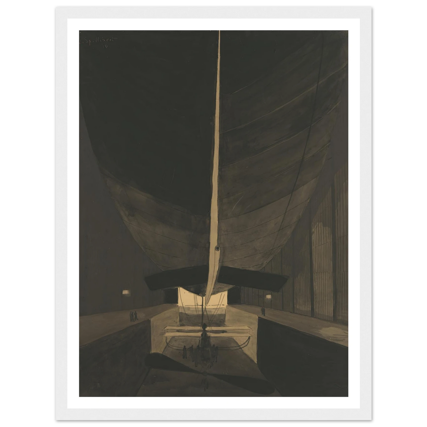 Het luchtschip Belgique II in zijn loods (1910) Art Print | Leon Spilliaert-Quipham Collections