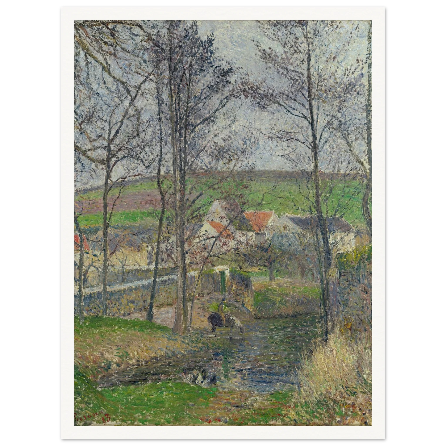 The banks of the Viosne at Osny in grey weather, winter Art Print | Camille Pissarro-Quipham Collections