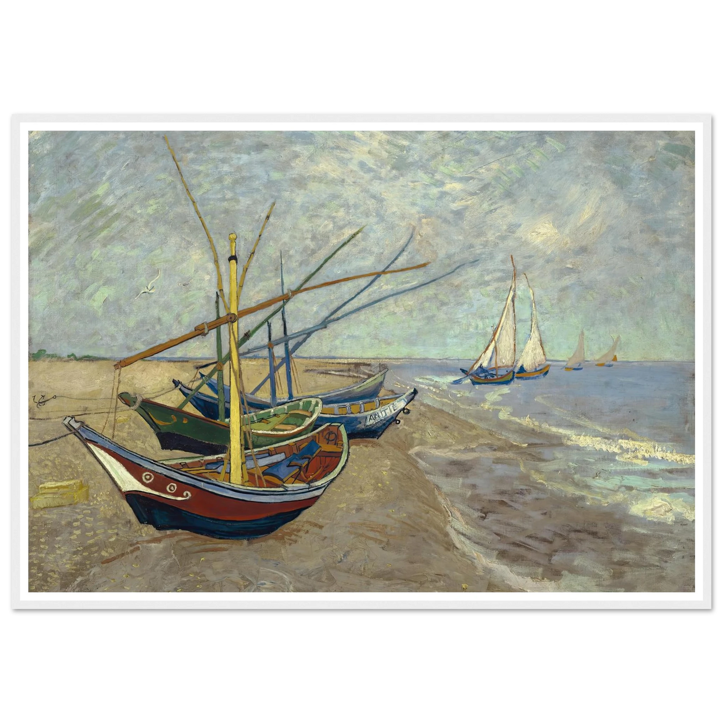 Fishing boats on the beach at Les Saintes-Maries-de-la-Mer (1888) Art Print | Vincent van Gogh-Quipham Collections