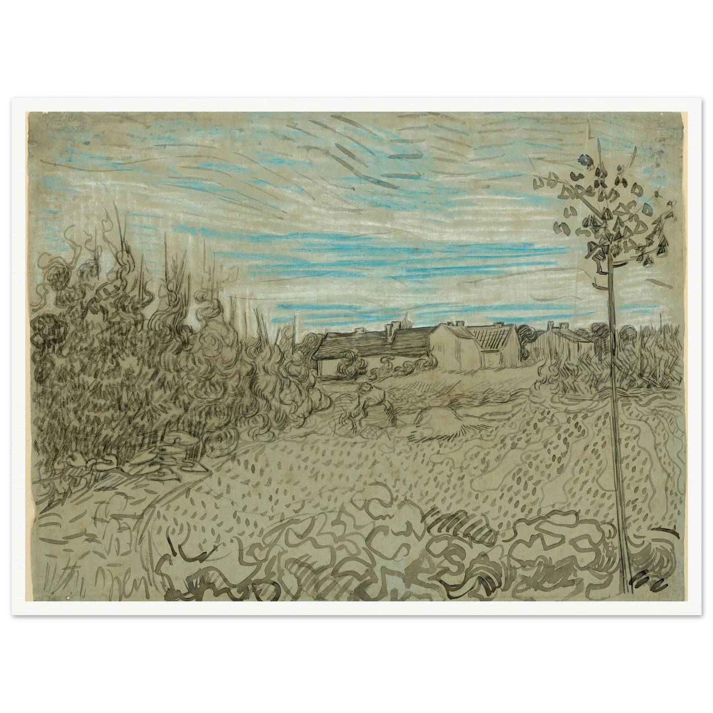 Cottages with a Woman Working in the Middle Ground (1890) Art Print | Vincent van Gogh-Quipham Collections