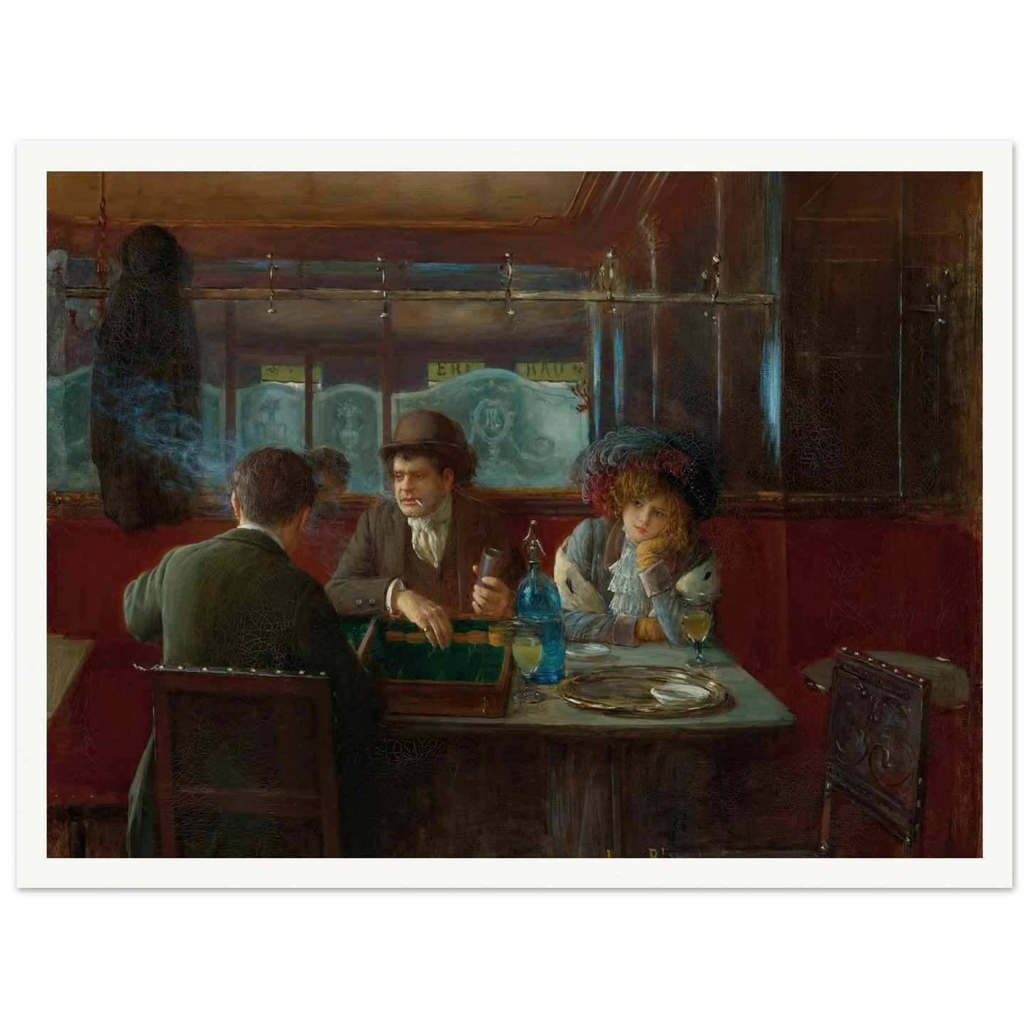 Backgammon At The Café Art Print | Jean Beraud - Framed Poster - 30x40 cm / 12x16″ - Black frame
