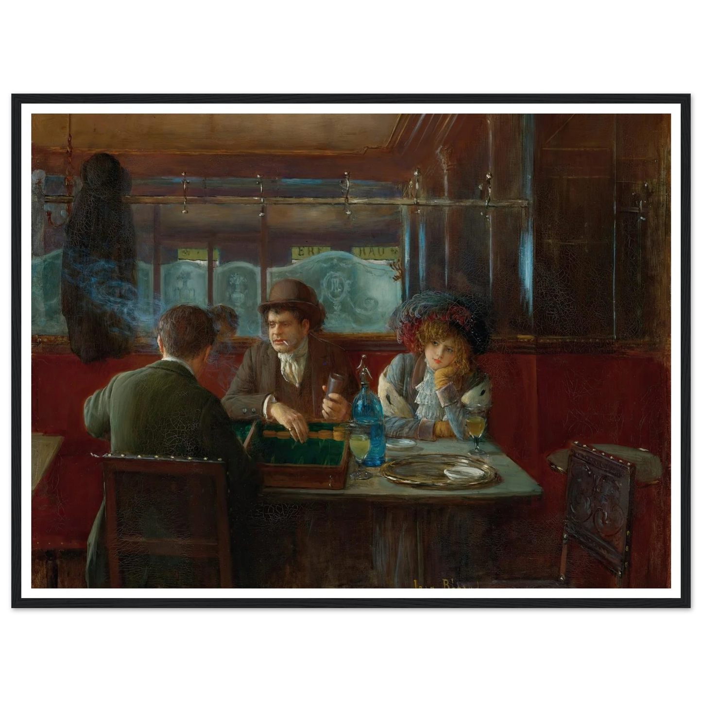 Backgammon At The Café Art Print | Jean Beraud - Framed Poster - 30x40 cm / 12x16″ - Black frame