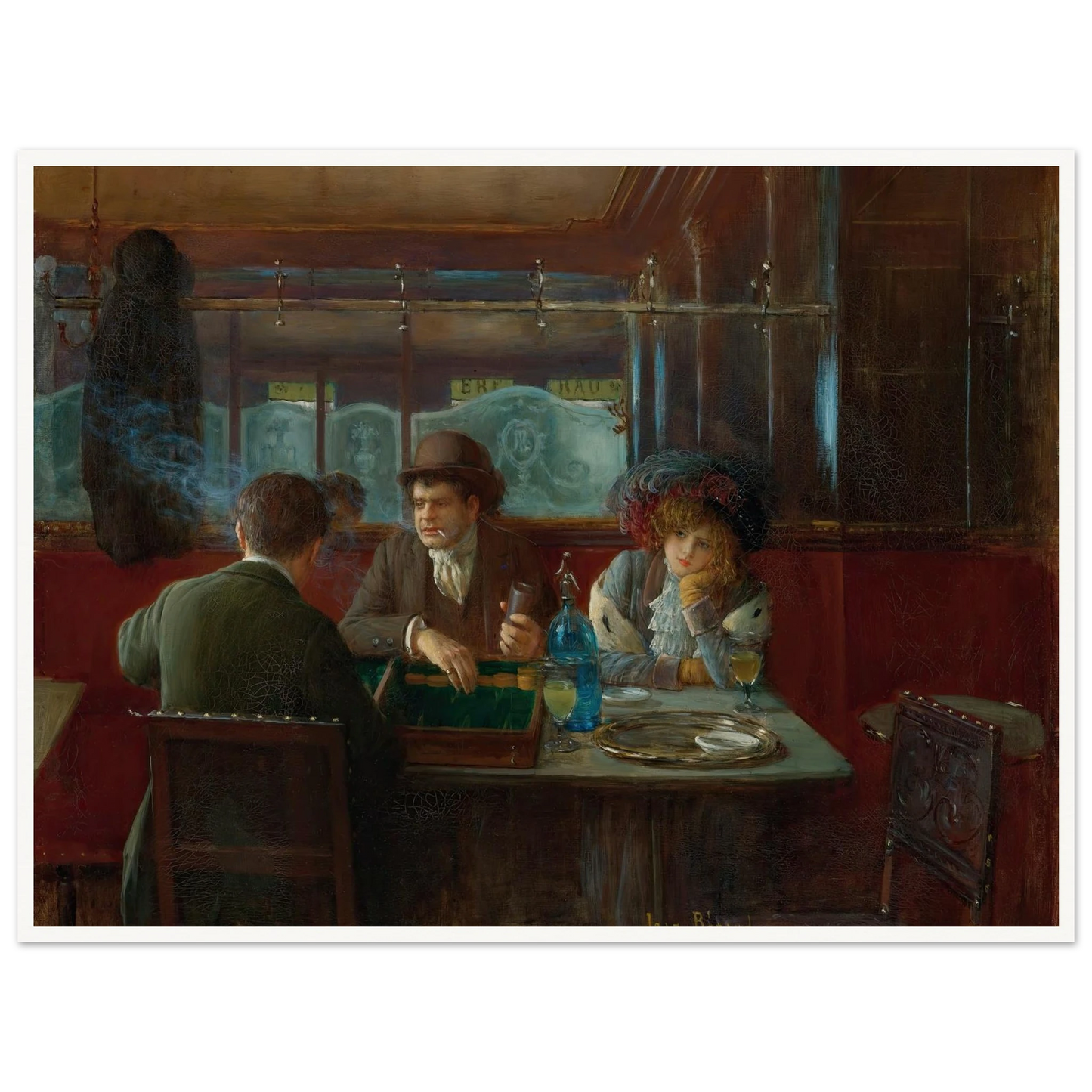 Backgammon At The Café Art Print | Jean Beraud - Framed Poster - 30x40 cm / 12x16″ - Black frame