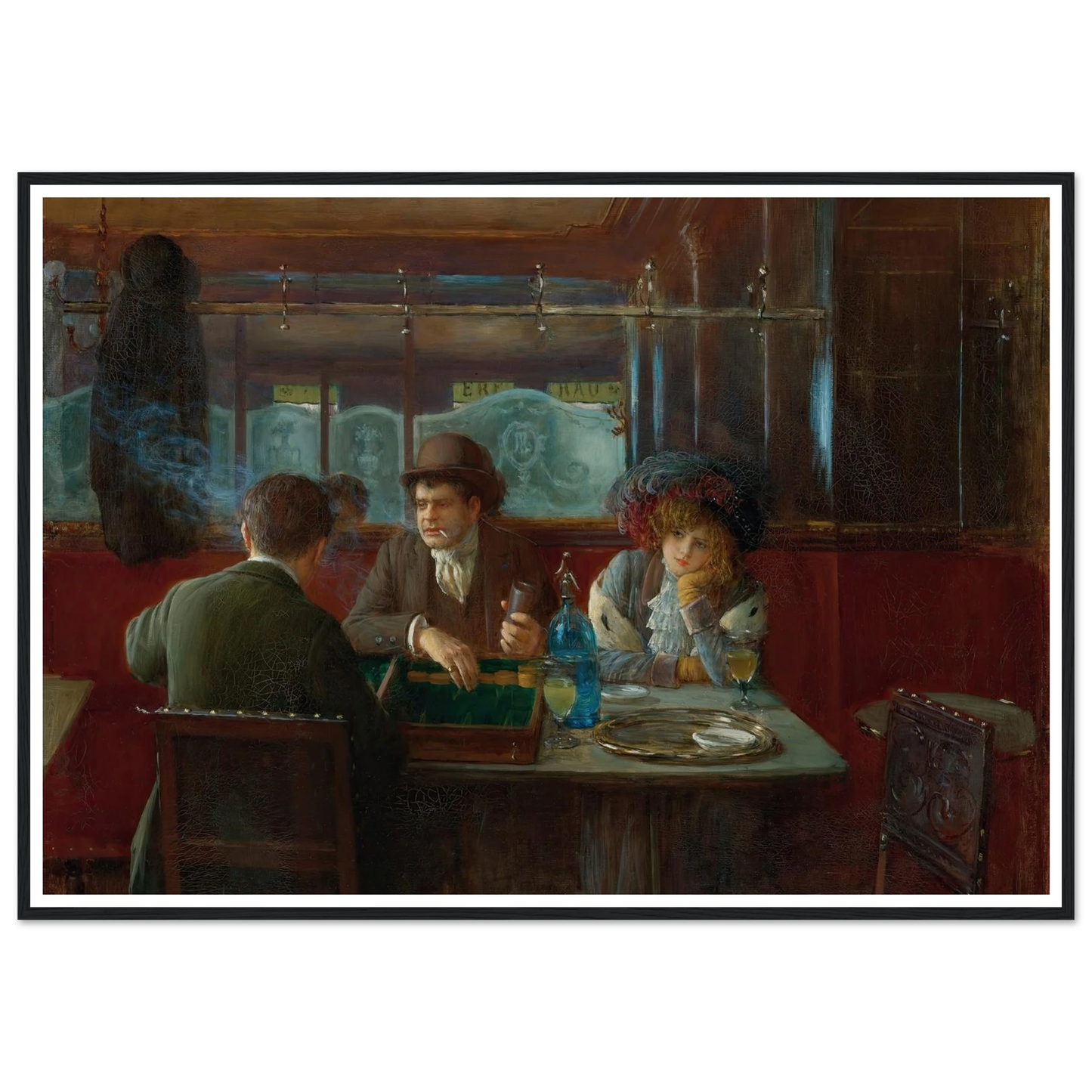 Backgammon At The Café Art Print | Jean Beraud - Framed Poster - 30x40 cm / 12x16″ - Black frame
