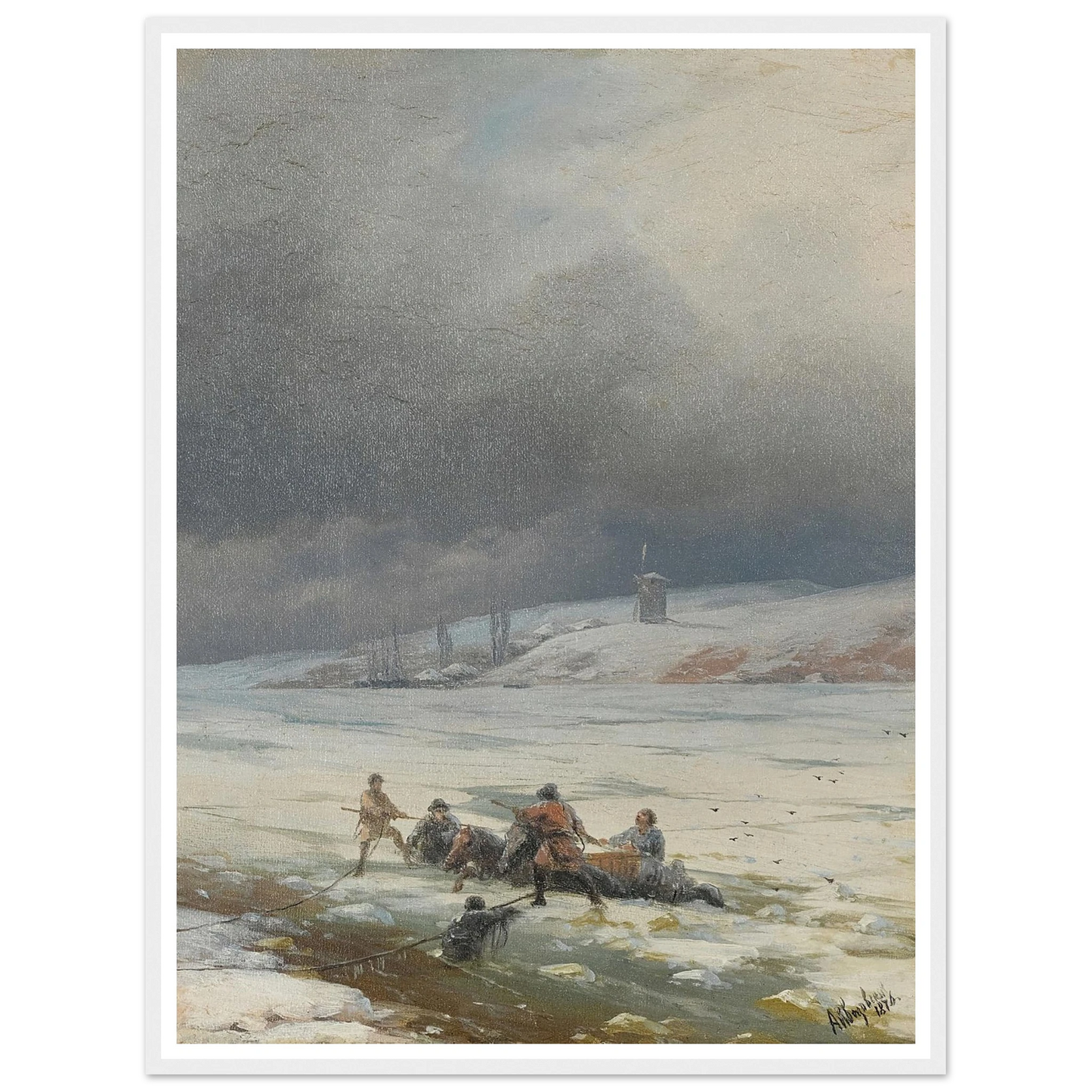 Hauling a Horse and Cart out of the Ice (1876) Art Print | Ivan Konstantinovich Aivazovsky-Quipham Collections