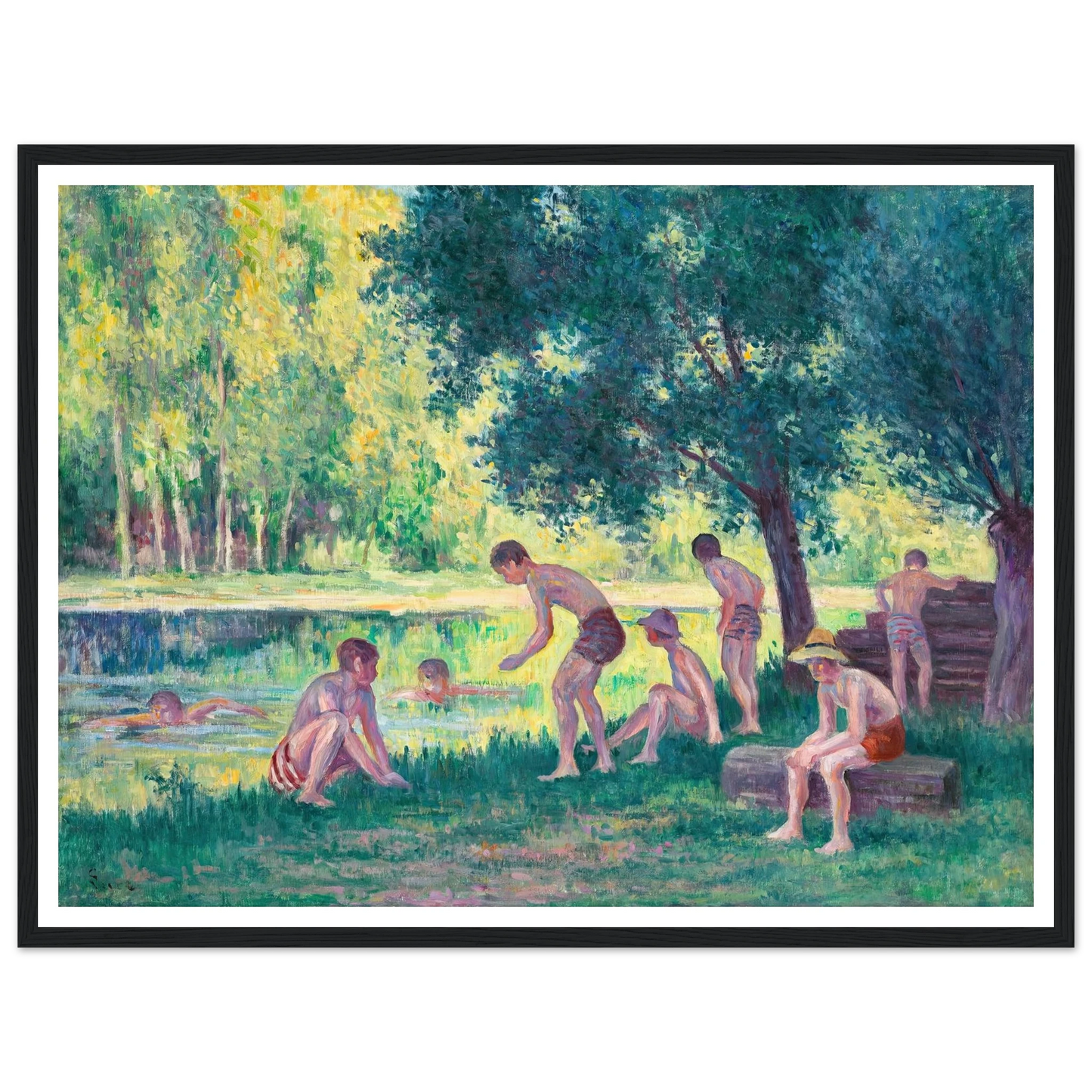 Baignade dans la cure (1908) Art Print | Maximilien Luce - Framed Poster - 30x40 cm / 12x16″ - Black frame