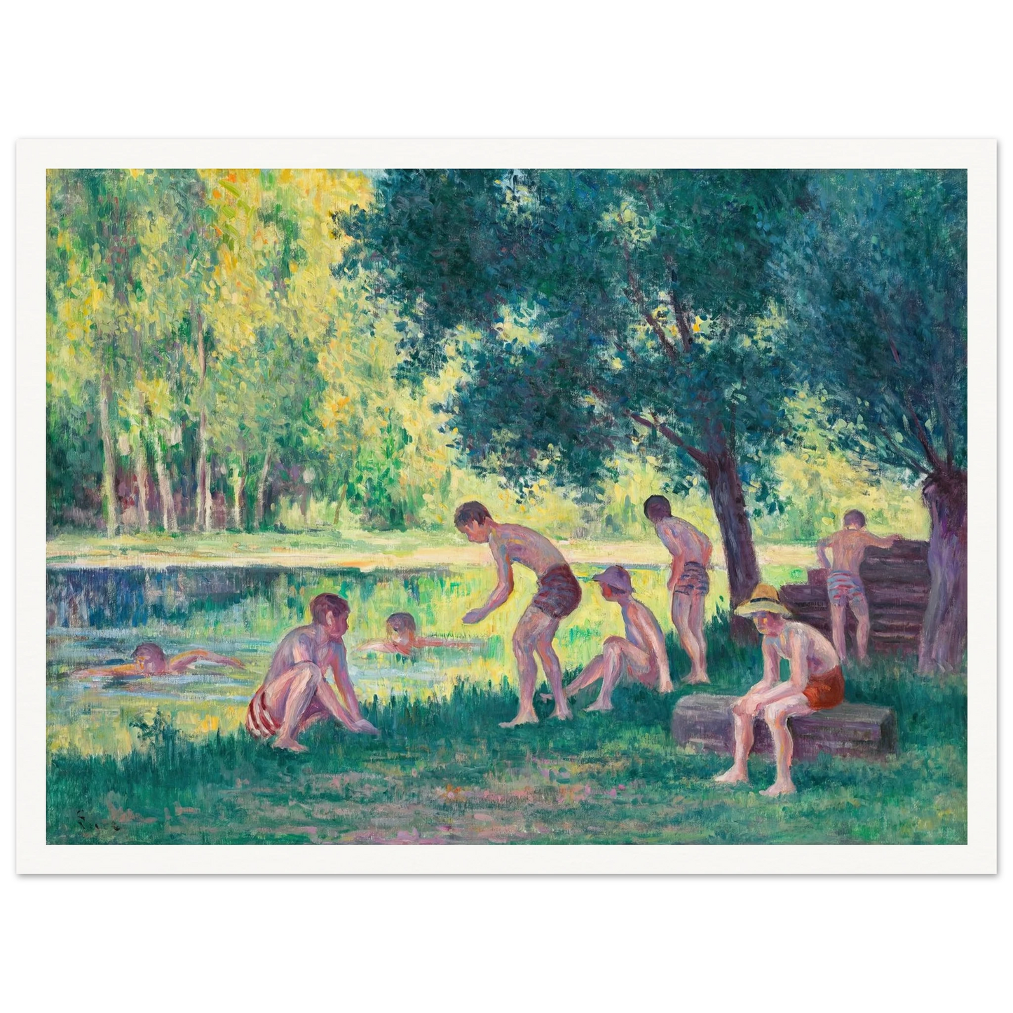Baignade dans la cure (1908) Art Print | Maximilien Luce - Framed Poster - 30x40 cm / 12x16″ - Black frame