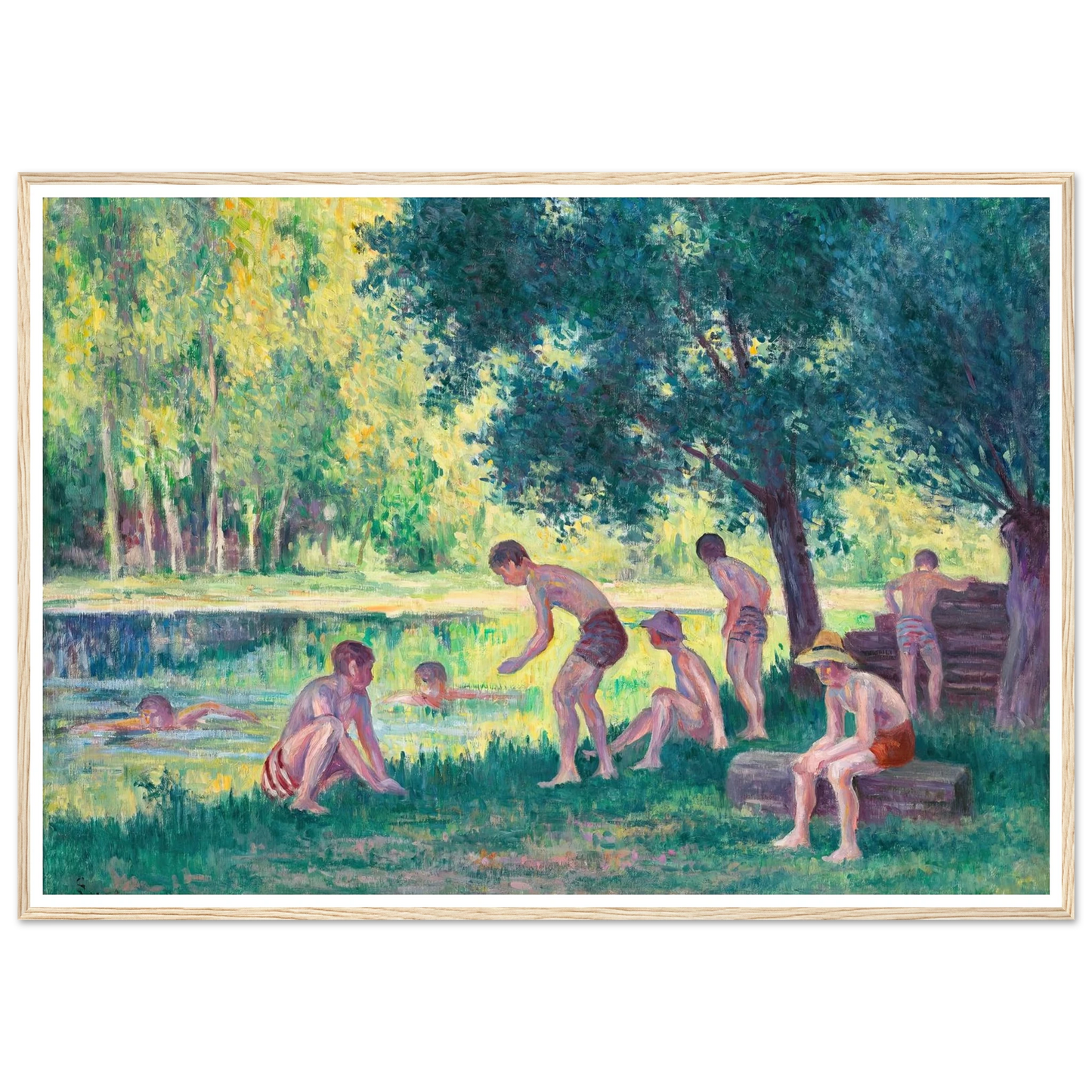 Baignade dans la cure (1908) Art Print | Maximilien Luce - Framed Poster - 30x40 cm / 12x16″ - Black frame