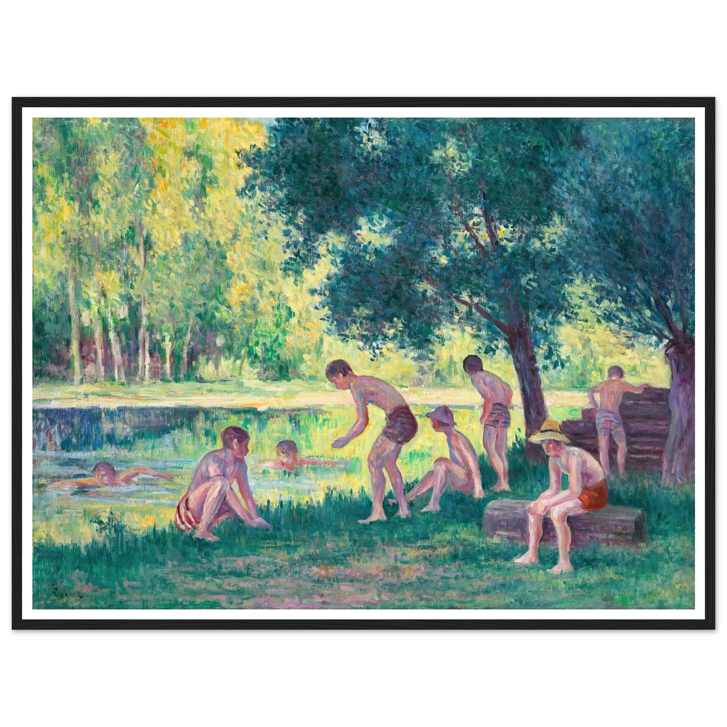 Baignade dans la cure (1908) Art Print | Maximilien Luce - Framed Poster - 30x40 cm / 12x16″ - Black frame