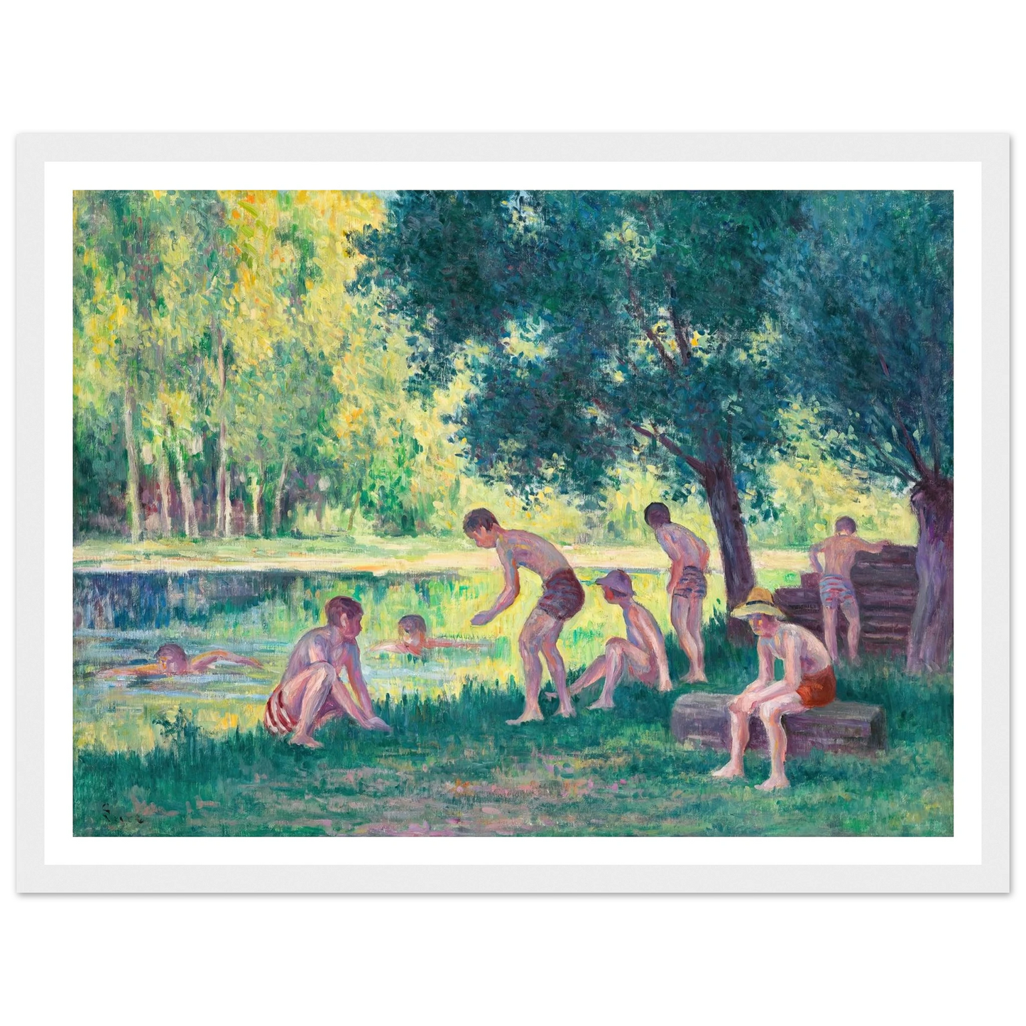 Baignade dans la cure (1908) Art Print | Maximilien Luce - Framed Poster - 30x40 cm / 12x16″ - Black frame