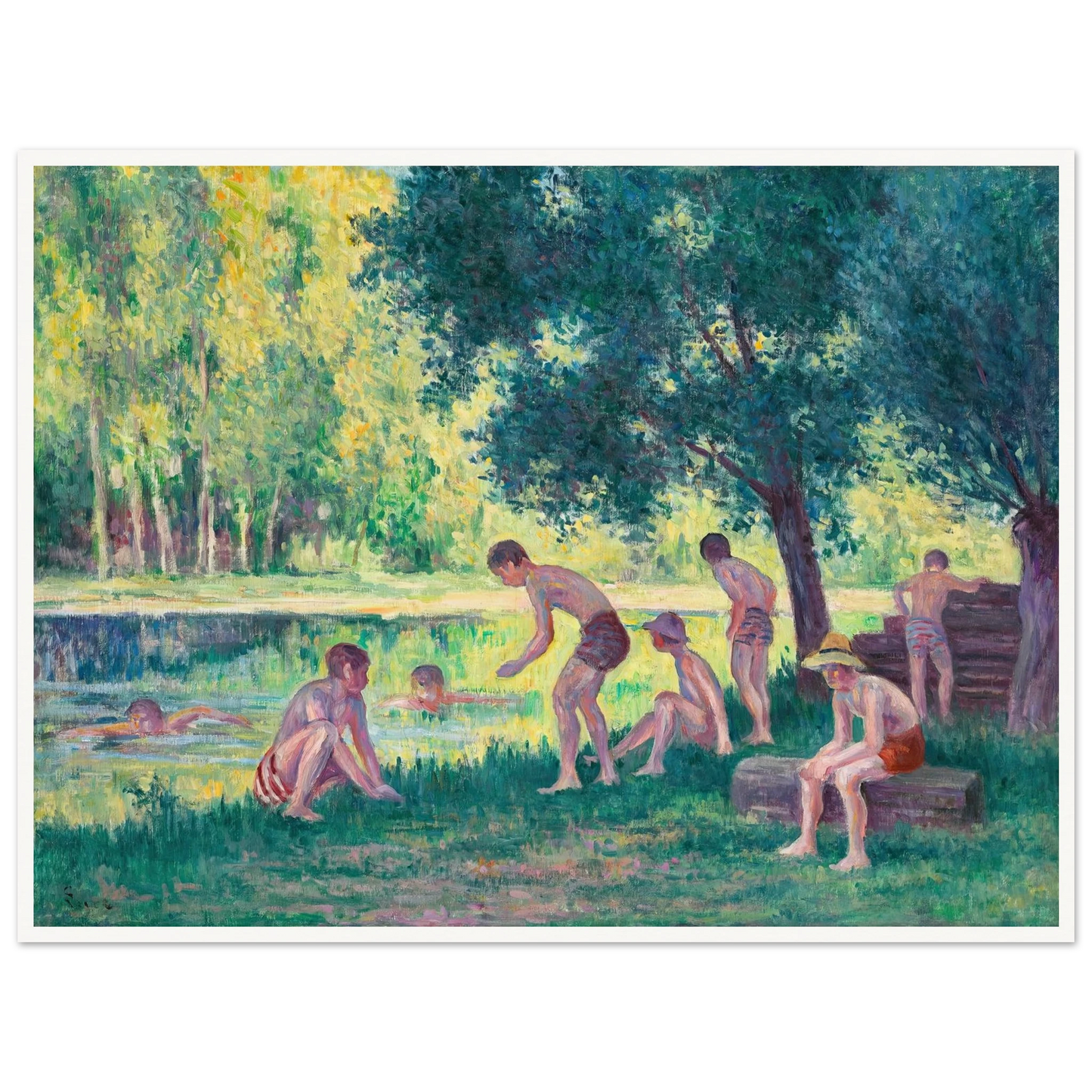 Baignade dans la cure (1908) Art Print | Maximilien Luce - Framed Poster - 30x40 cm / 12x16″ - Black frame