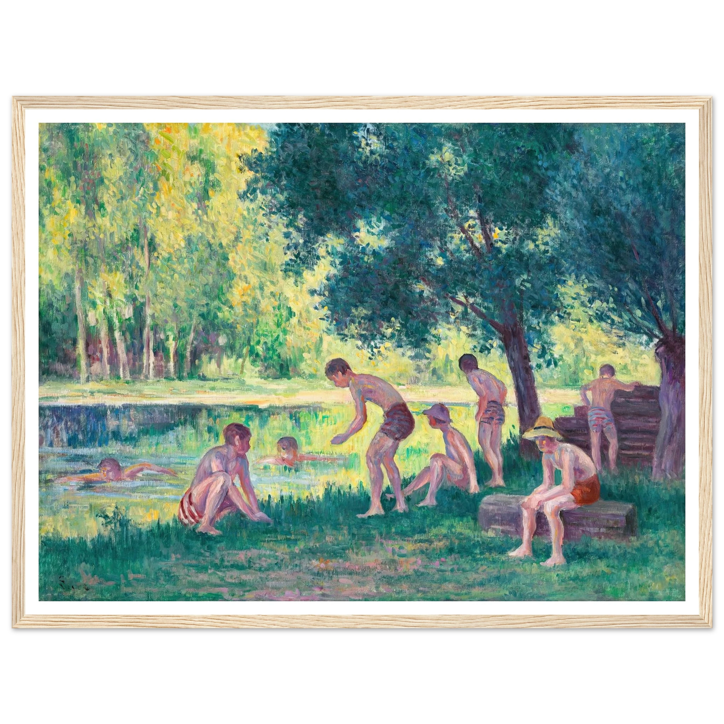 Baignade dans la cure (1908) Art Print | Maximilien Luce - Framed Poster - 30x40 cm / 12x16″ - Black frame