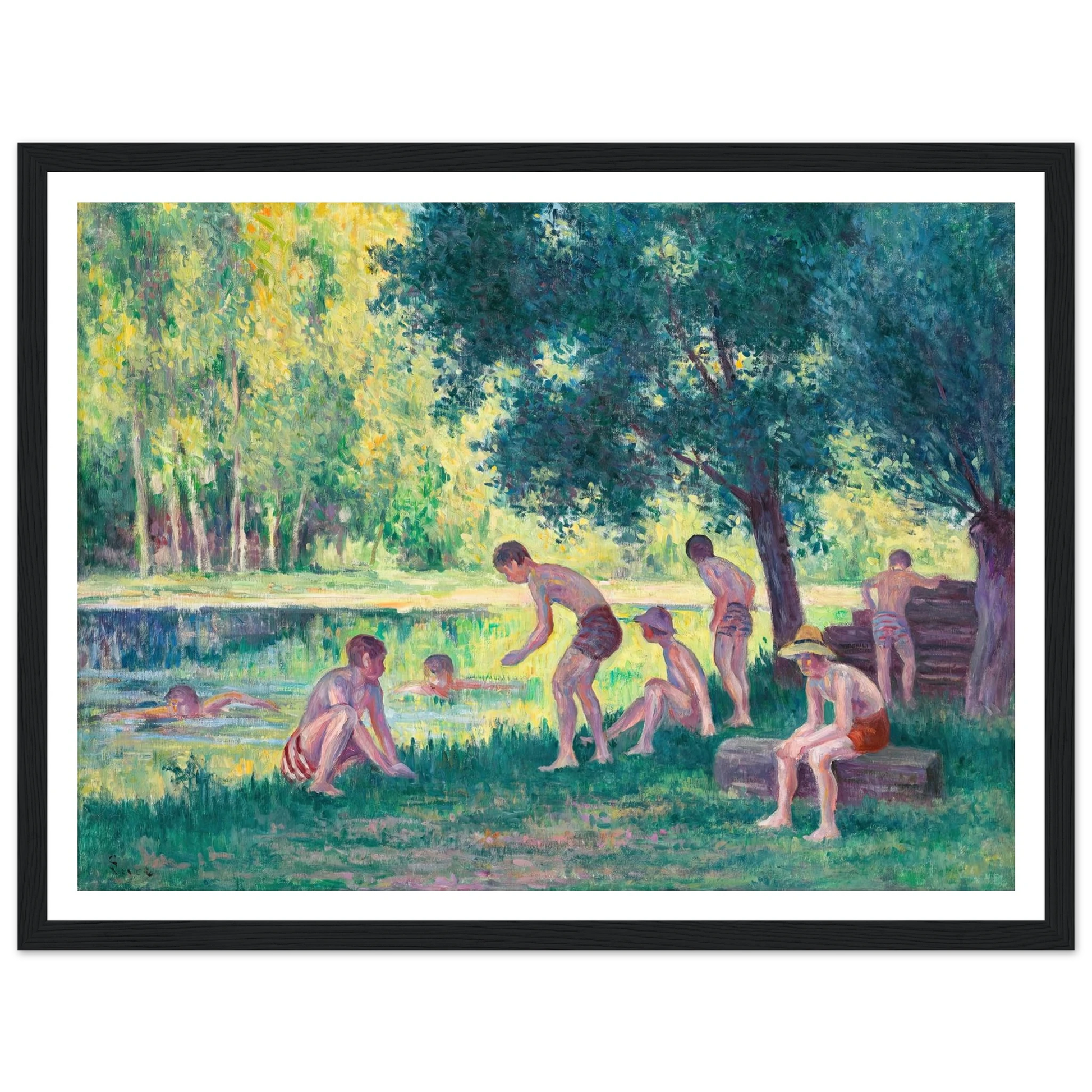Baignade dans la cure (1908) Art Print | Maximilien Luce - Framed Poster - 30x40 cm / 12x16″ - Black frame