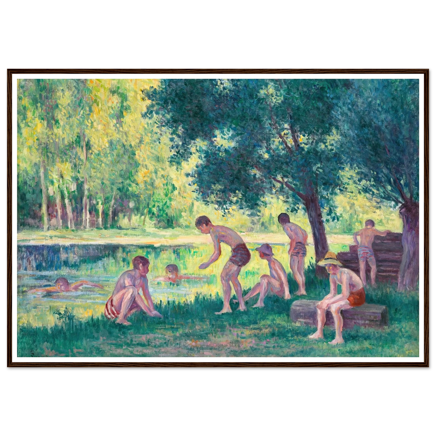 Baignade dans la cure (1908) Art Print | Maximilien Luce - Framed Poster - 30x40 cm / 12x16″ - Black frame