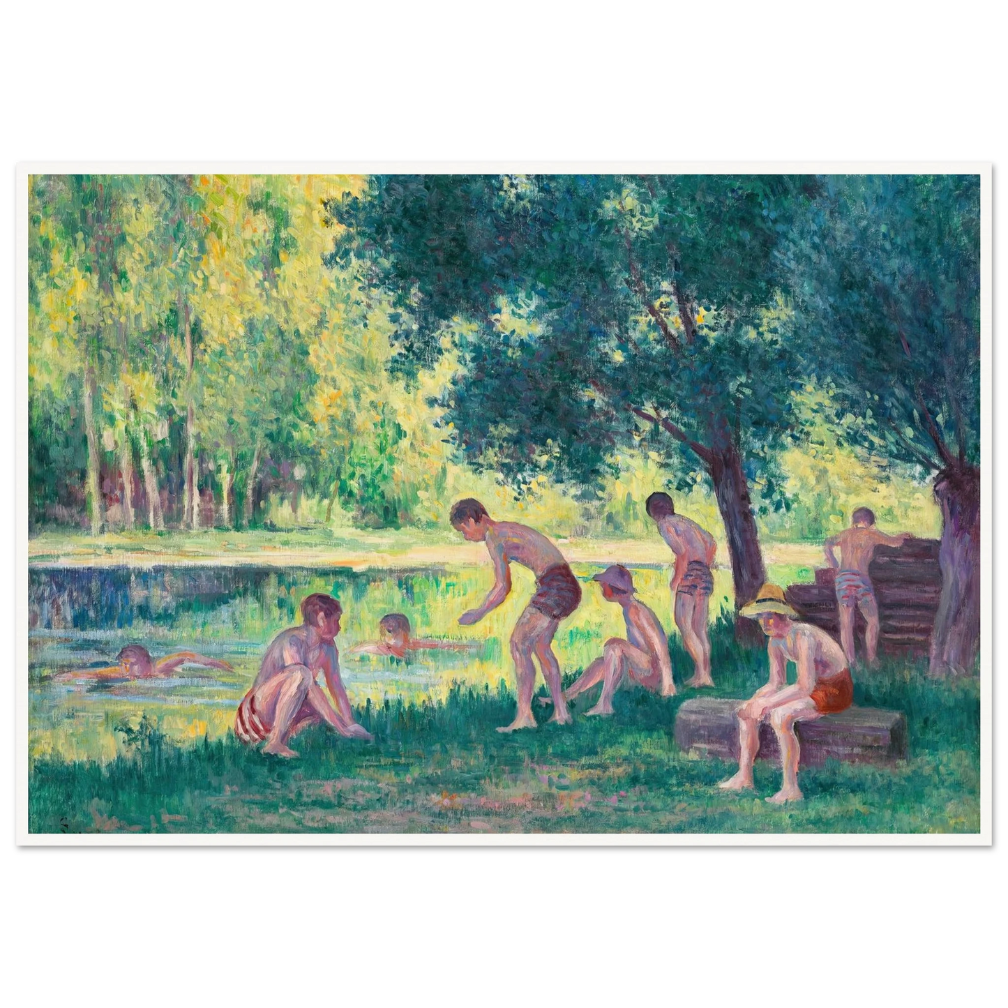 Baignade dans la cure (1908) Art Print | Maximilien Luce - Framed Poster - 30x40 cm / 12x16″ - Black frame
