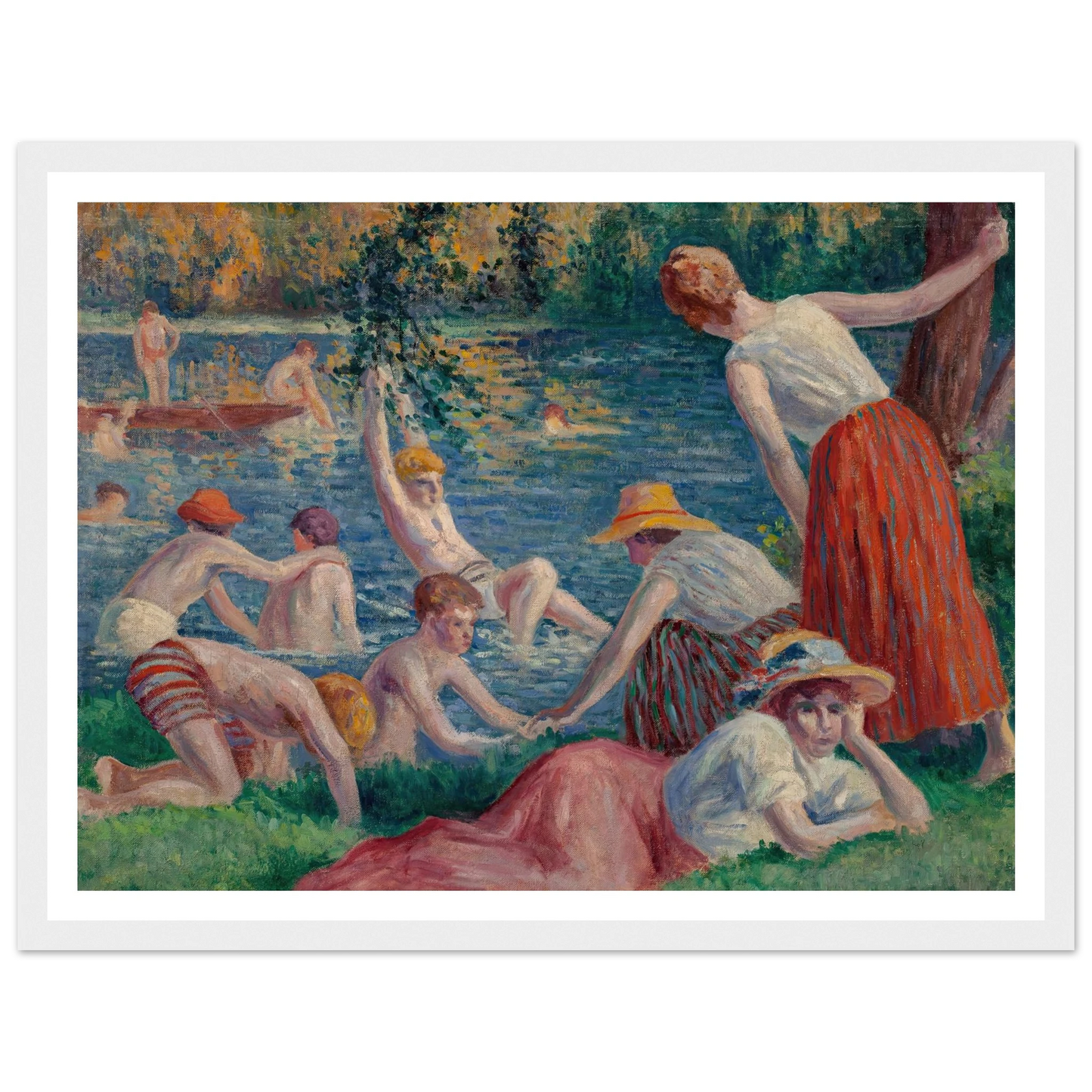 Baignade dans la Cure (1909) Art Print | Maximilien Luce - Framed Poster - 30x40 cm / 12x16″ - Black frame