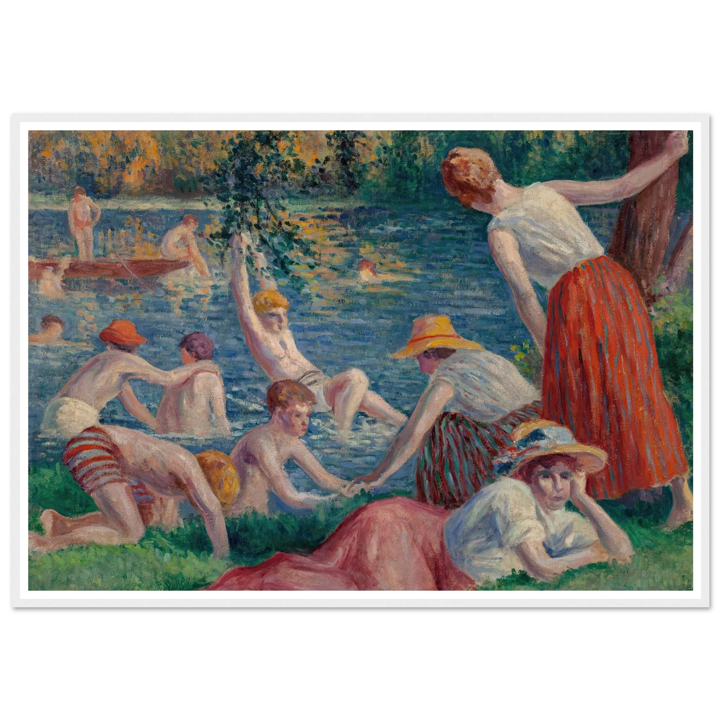 Baignade dans la Cure (1909) Art Print | Maximilien Luce - Framed Poster - 30x40 cm / 12x16″ - Black frame