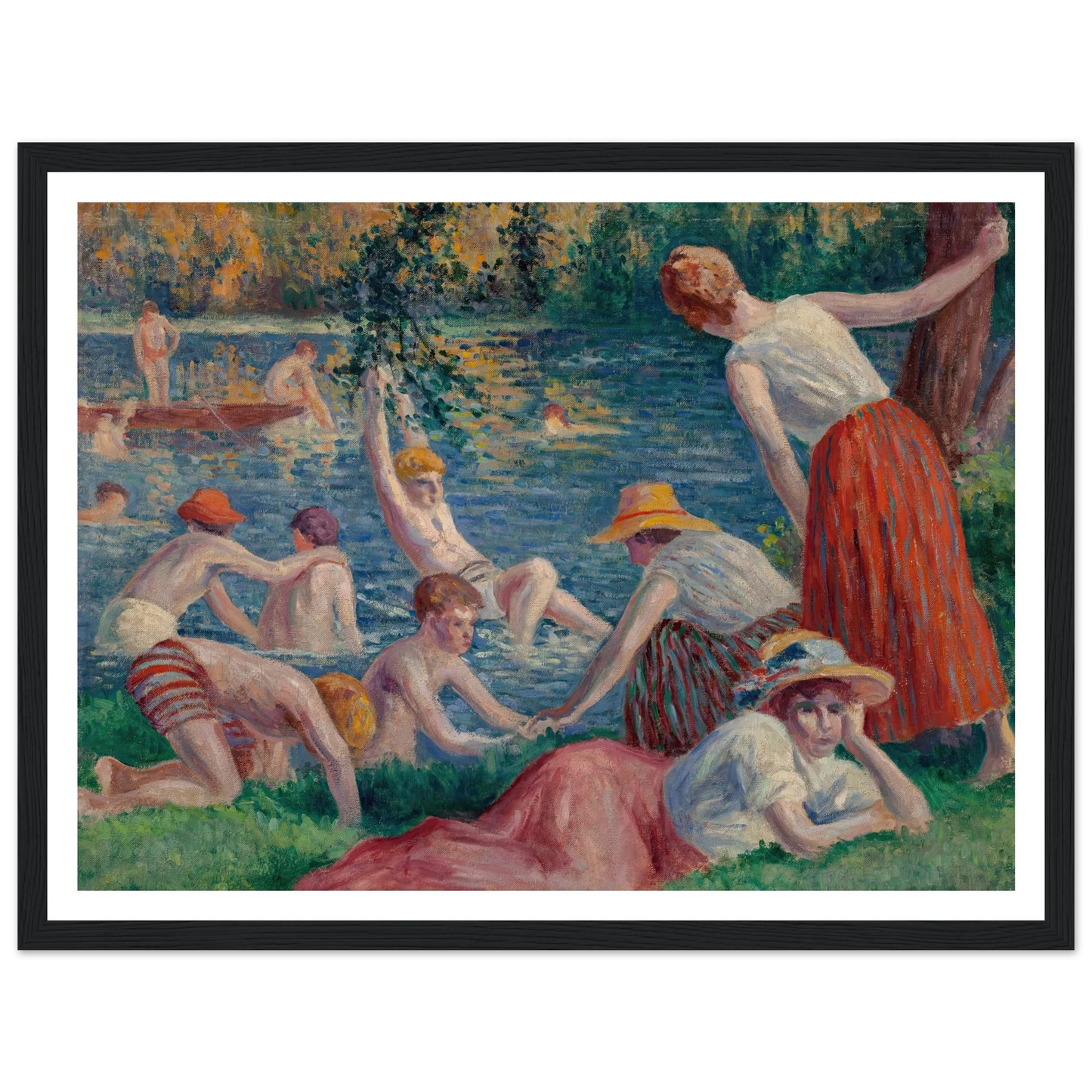 Baignade dans la Cure (1909) Art Print | Maximilien Luce - Framed Poster - 30x40 cm / 12x16″ - Black frame