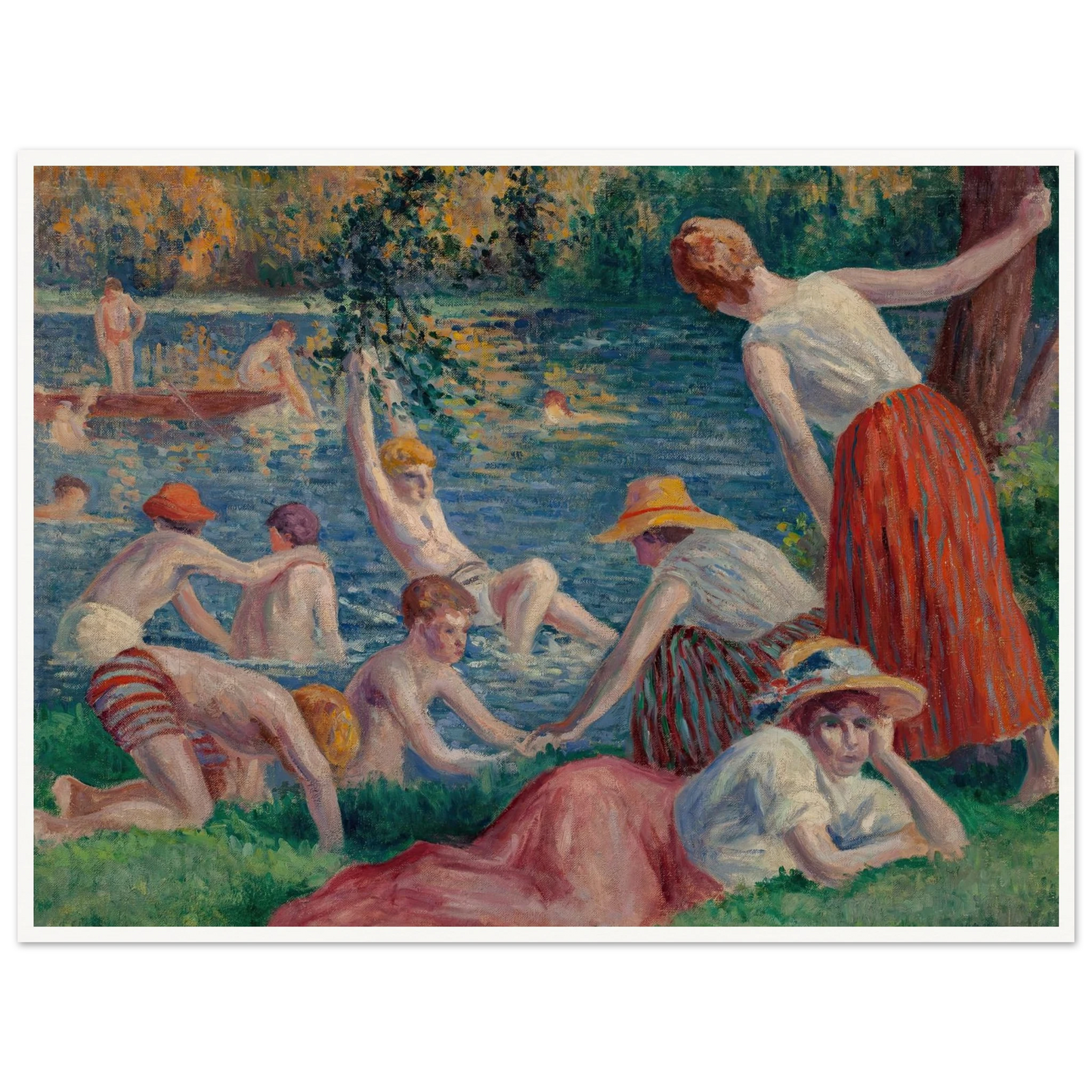 Baignade dans la Cure (1909) Art Print | Maximilien Luce - Framed Poster - 30x40 cm / 12x16″ - Black frame