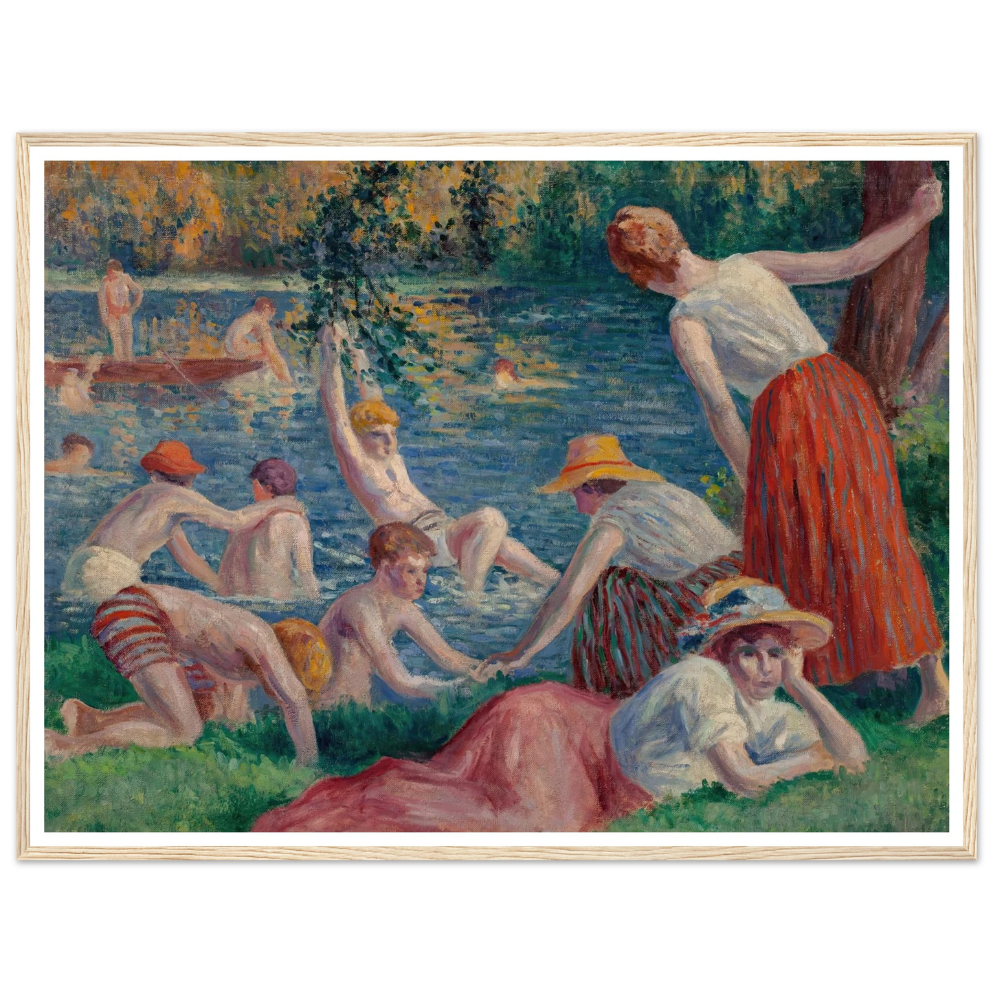 Baignade dans la Cure (1909) Art Print | Maximilien Luce - Framed Poster - 30x40 cm / 12x16″ - Black frame