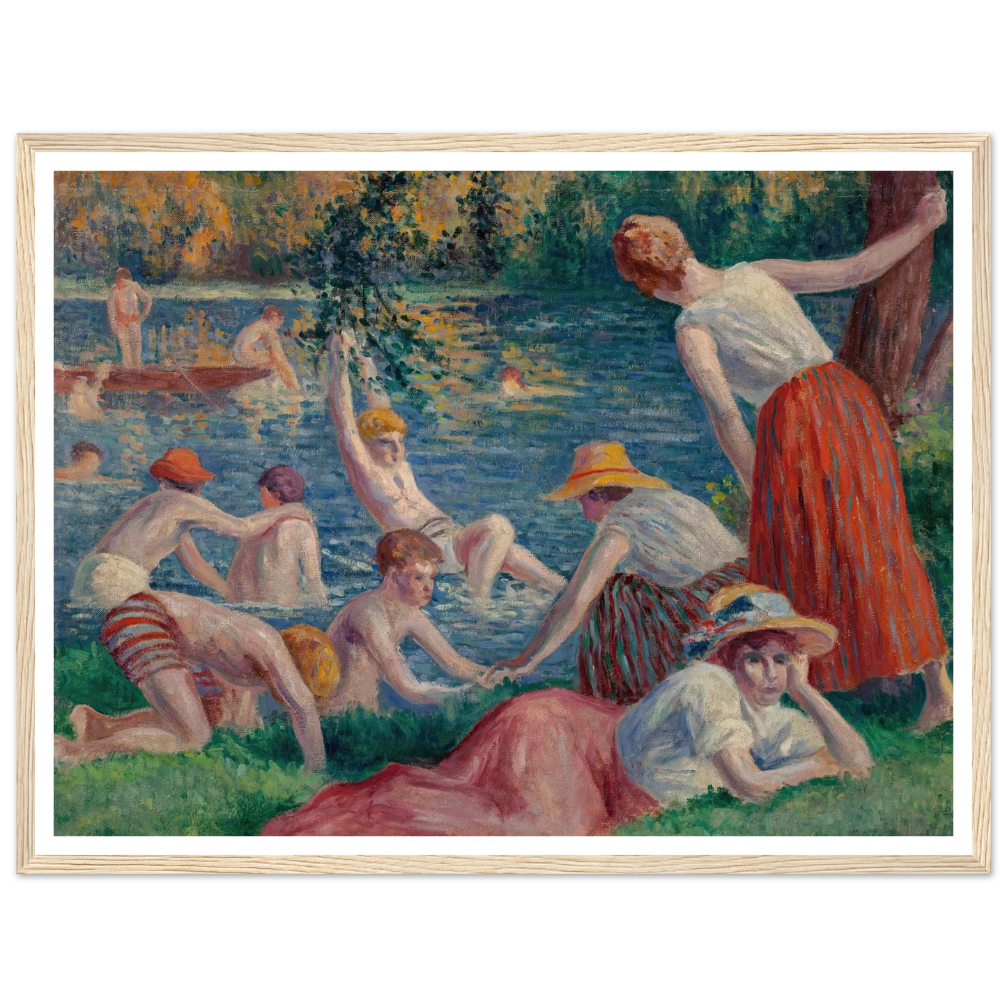 Baignade dans la Cure (1909) Art Print | Maximilien Luce - Framed Poster - 30x40 cm / 12x16″ - Black frame