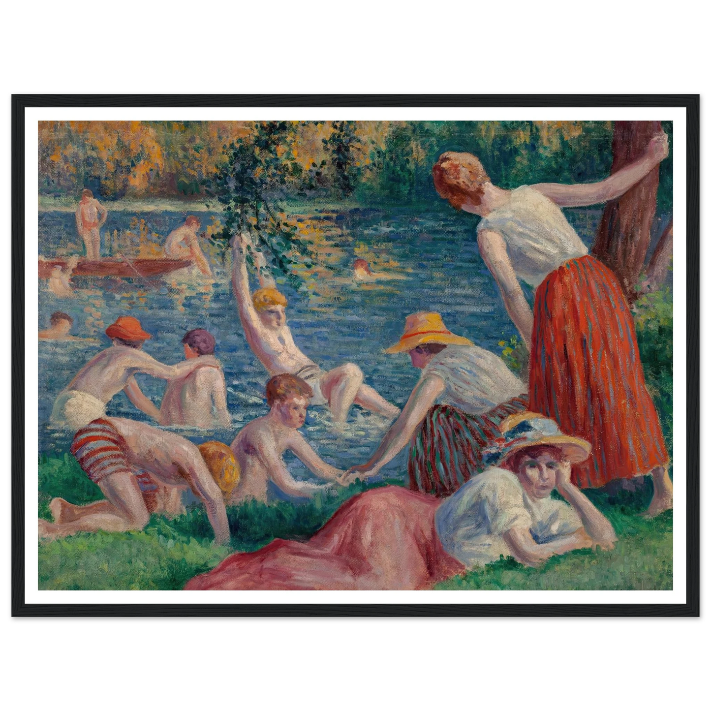 Baignade dans la Cure (1909) Art Print | Maximilien Luce - Framed Poster - 30x40 cm / 12x16″ - Black frame