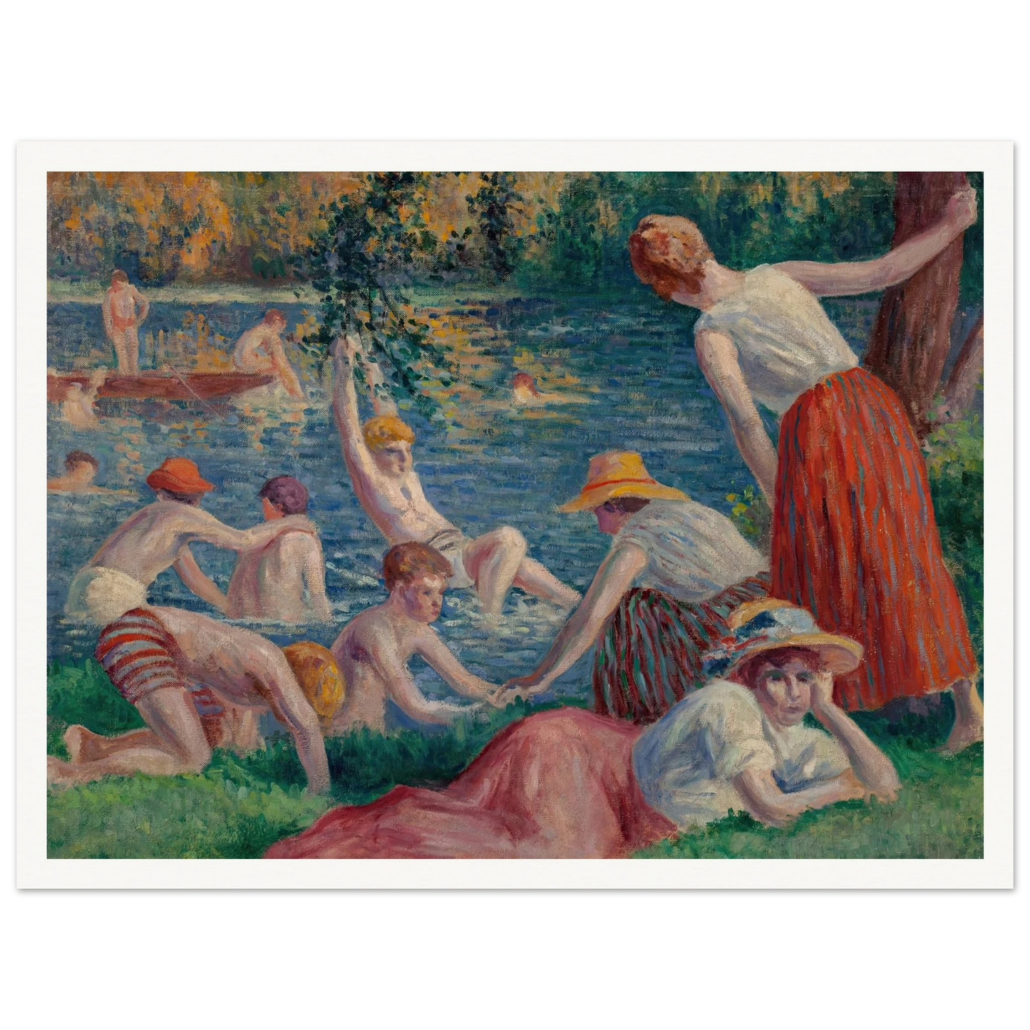 Baignade dans la Cure (1909) Art Print | Maximilien Luce - Framed Poster - 30x40 cm / 12x16″ - Black frame