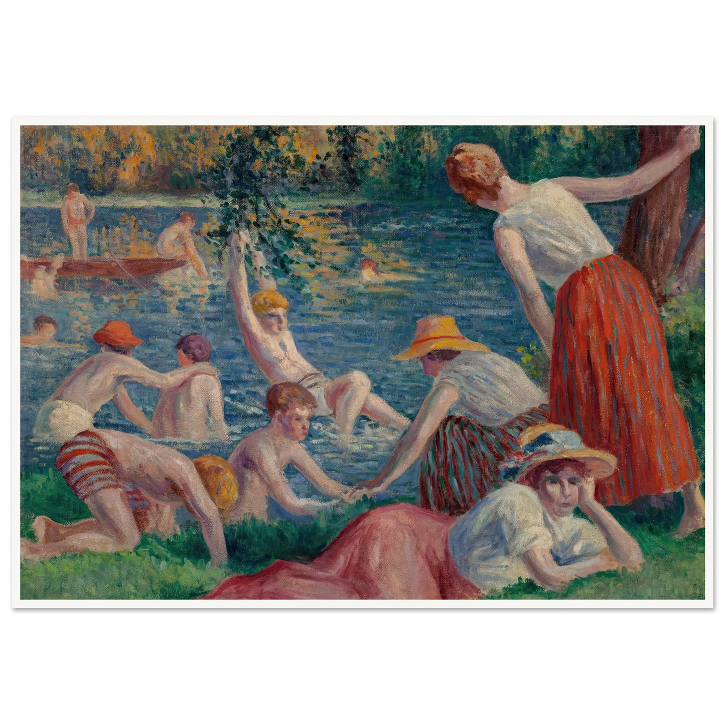 Baignade dans la Cure (1909) Art Print | Maximilien Luce - Framed Poster - 30x40 cm / 12x16″ - Black frame