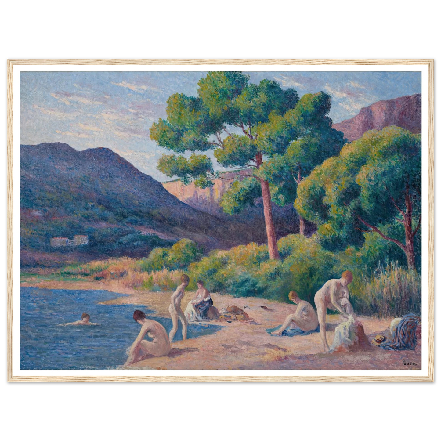 Baigneurs à Saint-Tropez Art Print | Maximilien Luce - Framed Poster - 30x40 cm / 12x16″ - Black frame