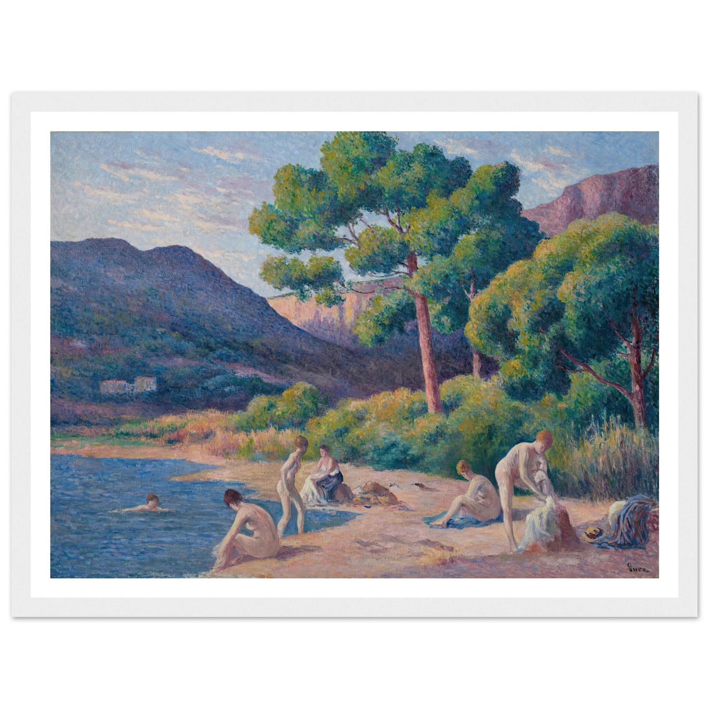 Baigneurs à Saint-Tropez Art Print | Maximilien Luce - Framed Poster - 30x40 cm / 12x16″ - Black frame