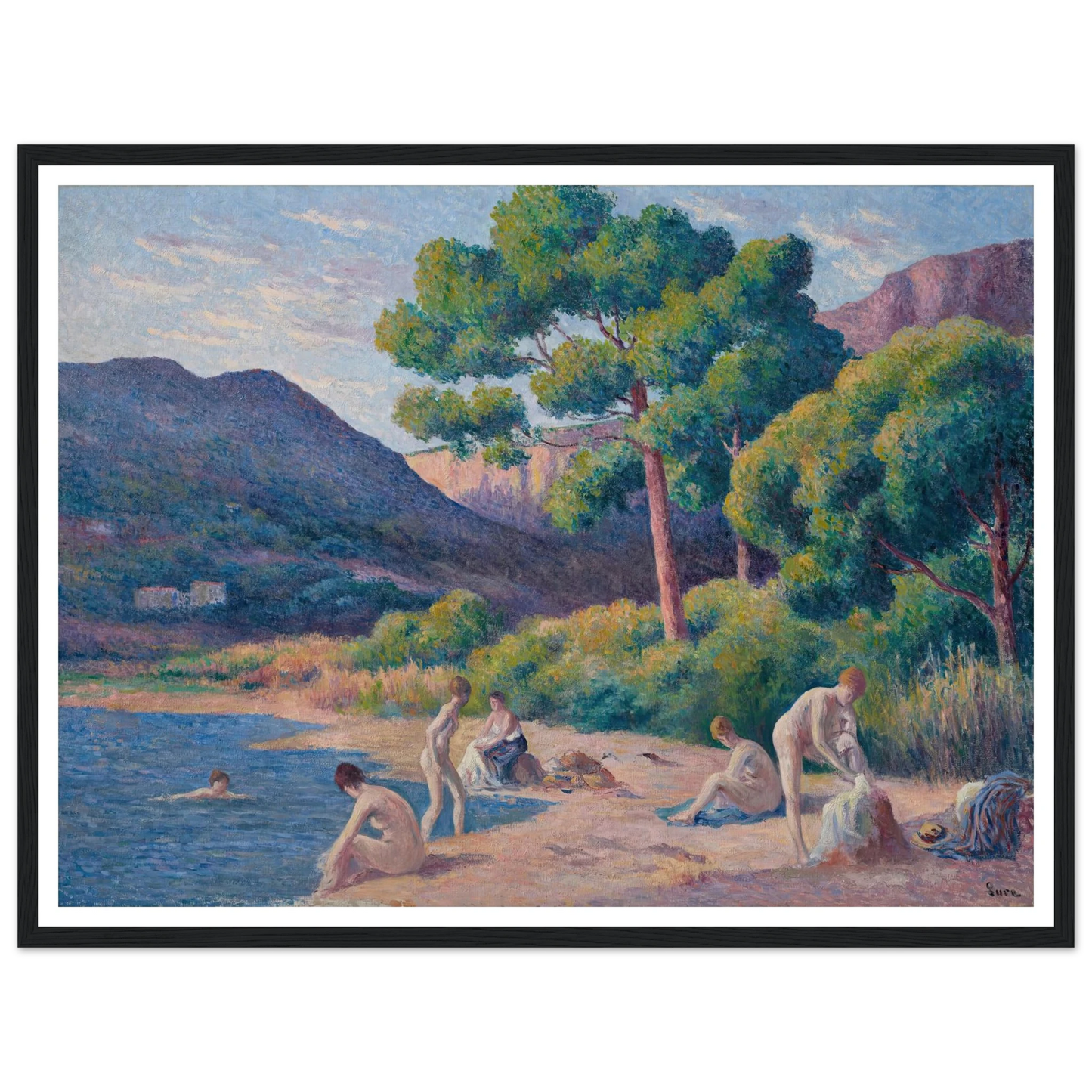 Baigneurs à Saint-Tropez Art Print | Maximilien Luce - Framed Poster - 30x40 cm / 12x16″ - Black frame
